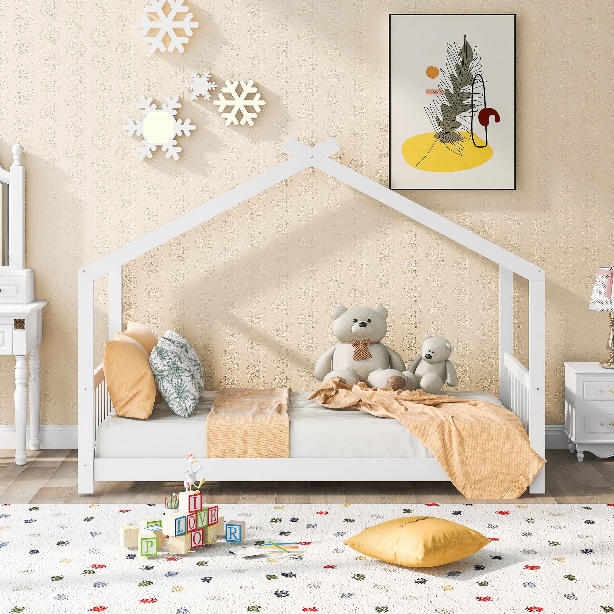 House Platform Bed With Headboard And Footboard, Roof Design - Image 4
