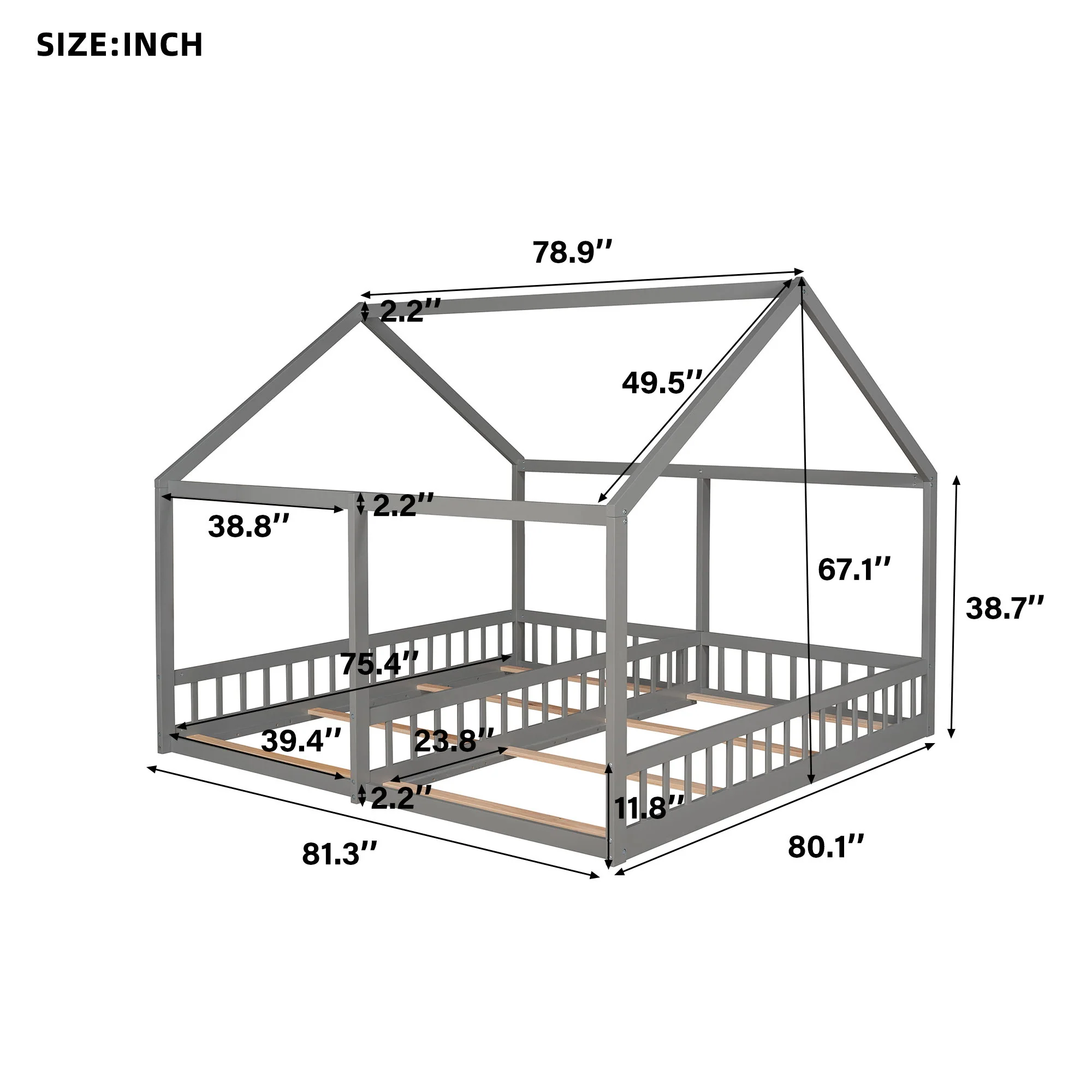 House Platform Beds, 2 Shared Beds, Metal Frame With Guardrails - Image 10