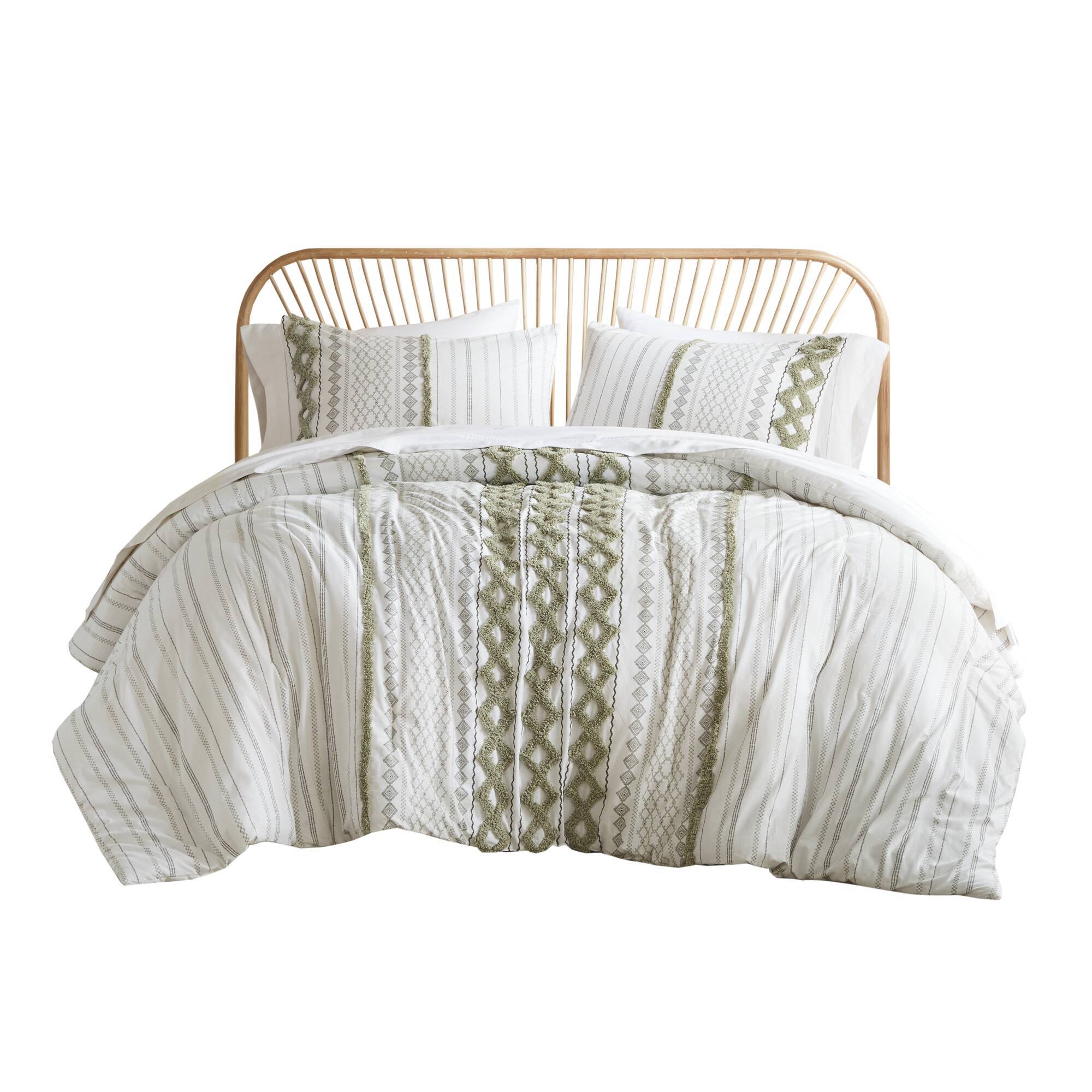 Imani - 3 Piece Full/Queen Printed Duvet Cover Set - Sage/Ivory - Image 3