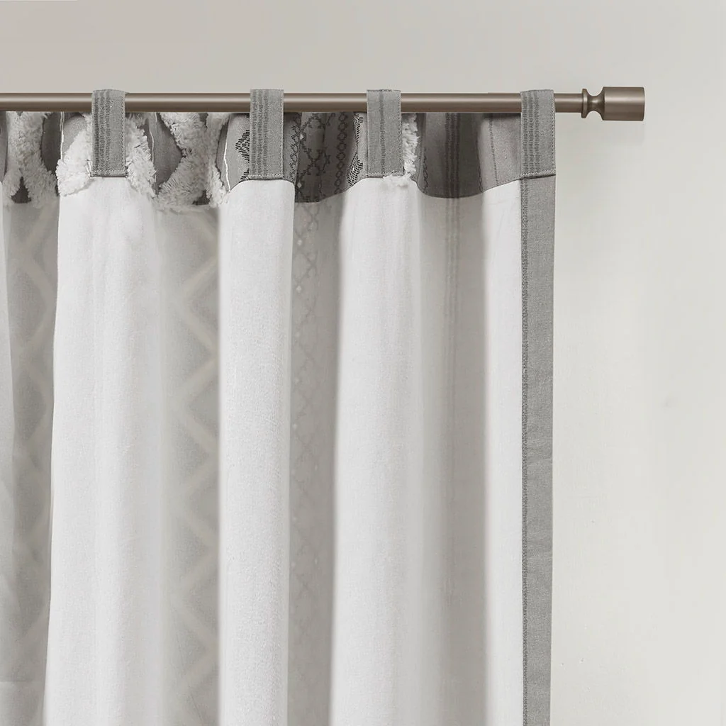 Imani - Cotton Printed Curtain Panel With Chenille Stripe And Lining - Gray - Image 3