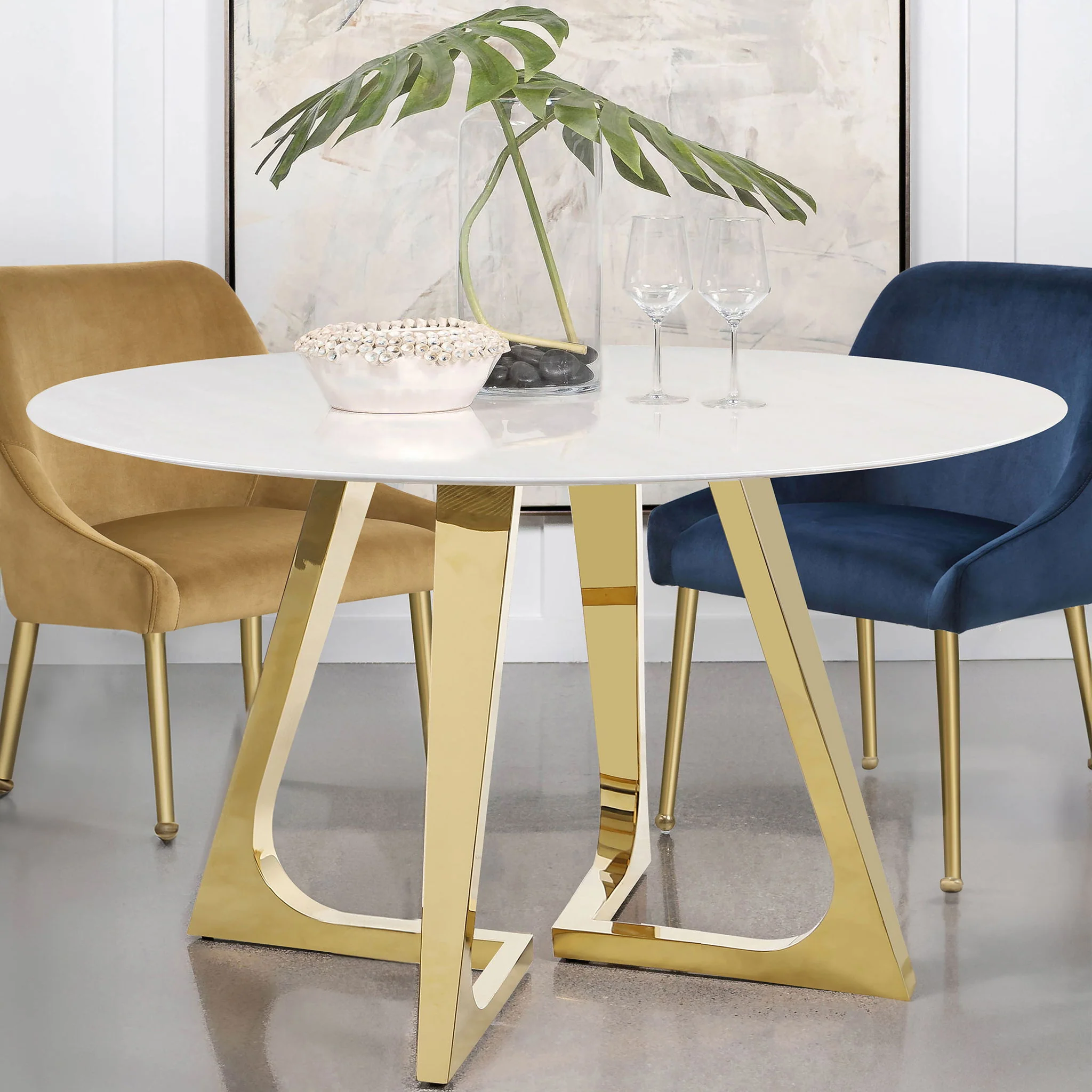Imani - Round Marble Dining Table - Gold - Image 2