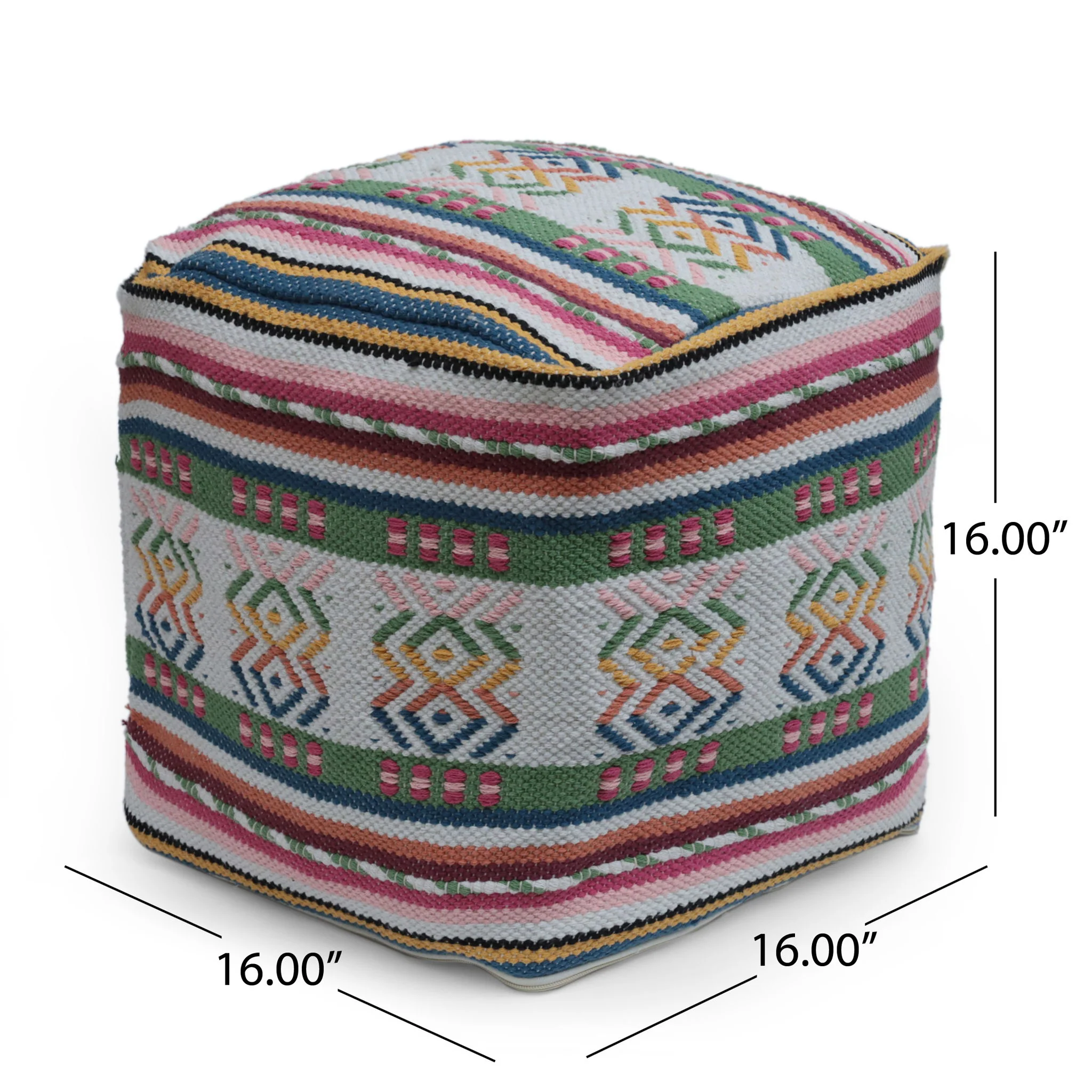 Inca - Handcrafted Peruvian Print Square Pouf Ottoman - Multicolor - Image 3