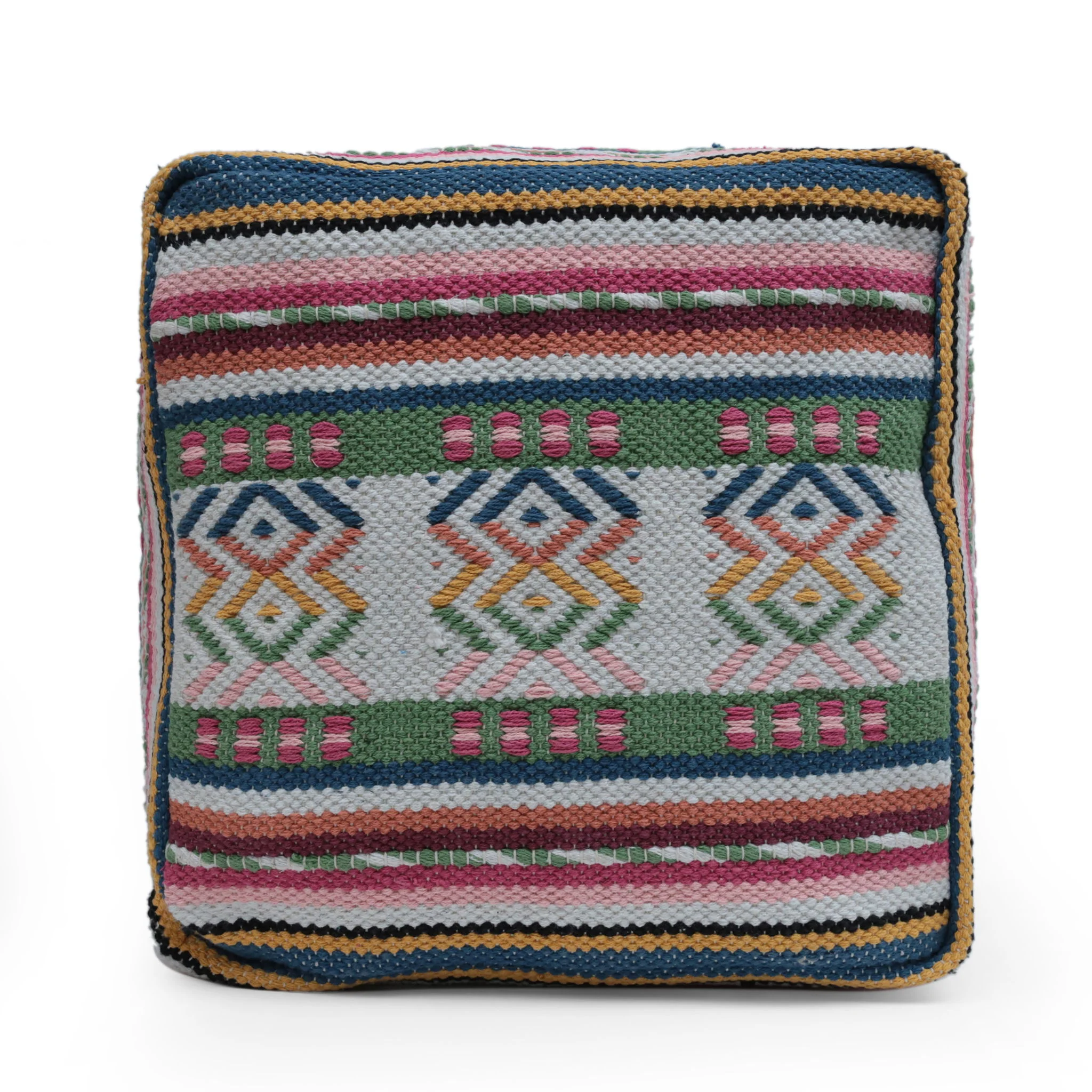 Inca - Handcrafted Peruvian Print Square Pouf Ottoman - Multicolor - Image 4
