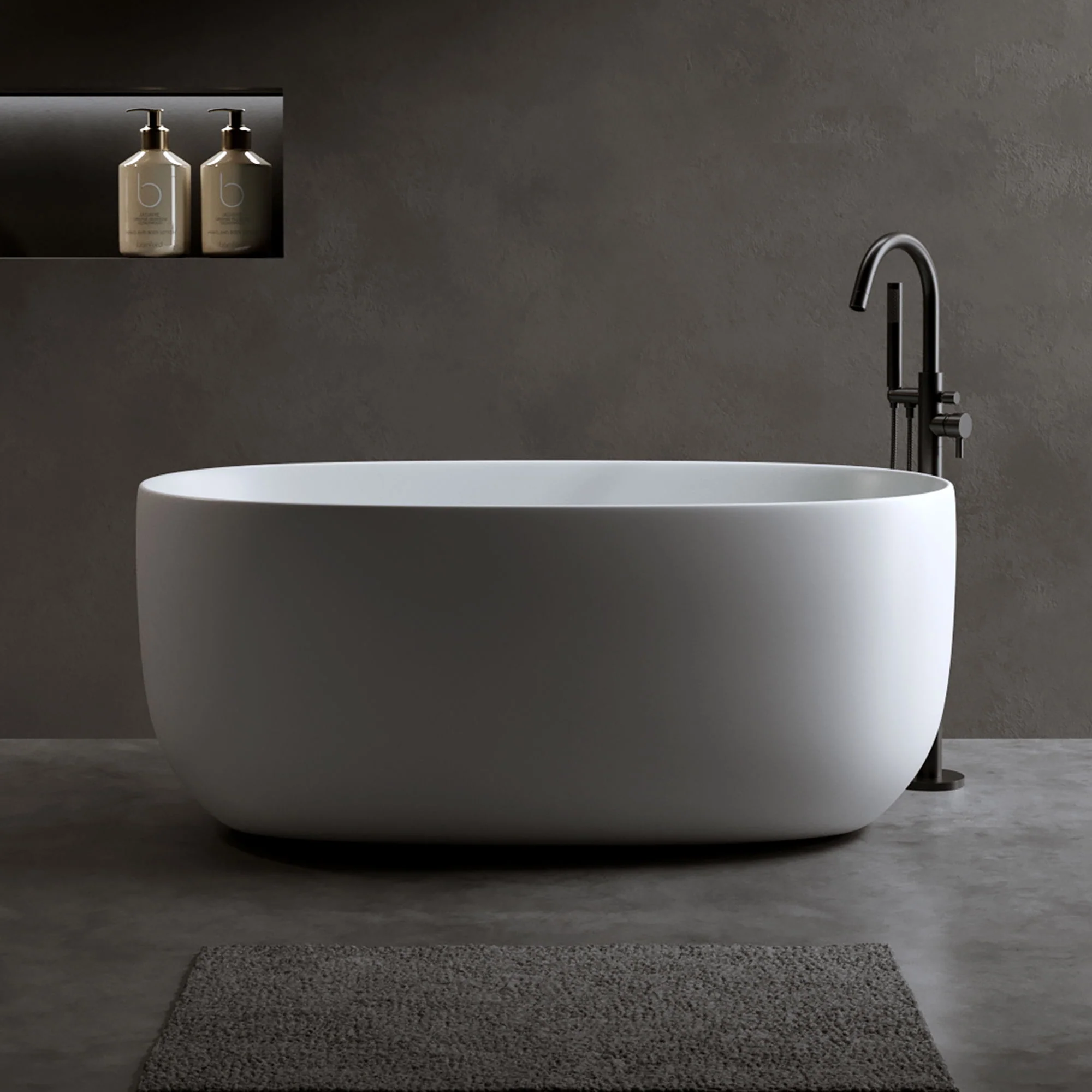 Independent Solid Surface Resin Stone Bathtub, A Modern Designed Independent Bathtub With Pop-Up Drainage And Overflow Pipes, Suitable For Small Households - Matte White - Image 3
