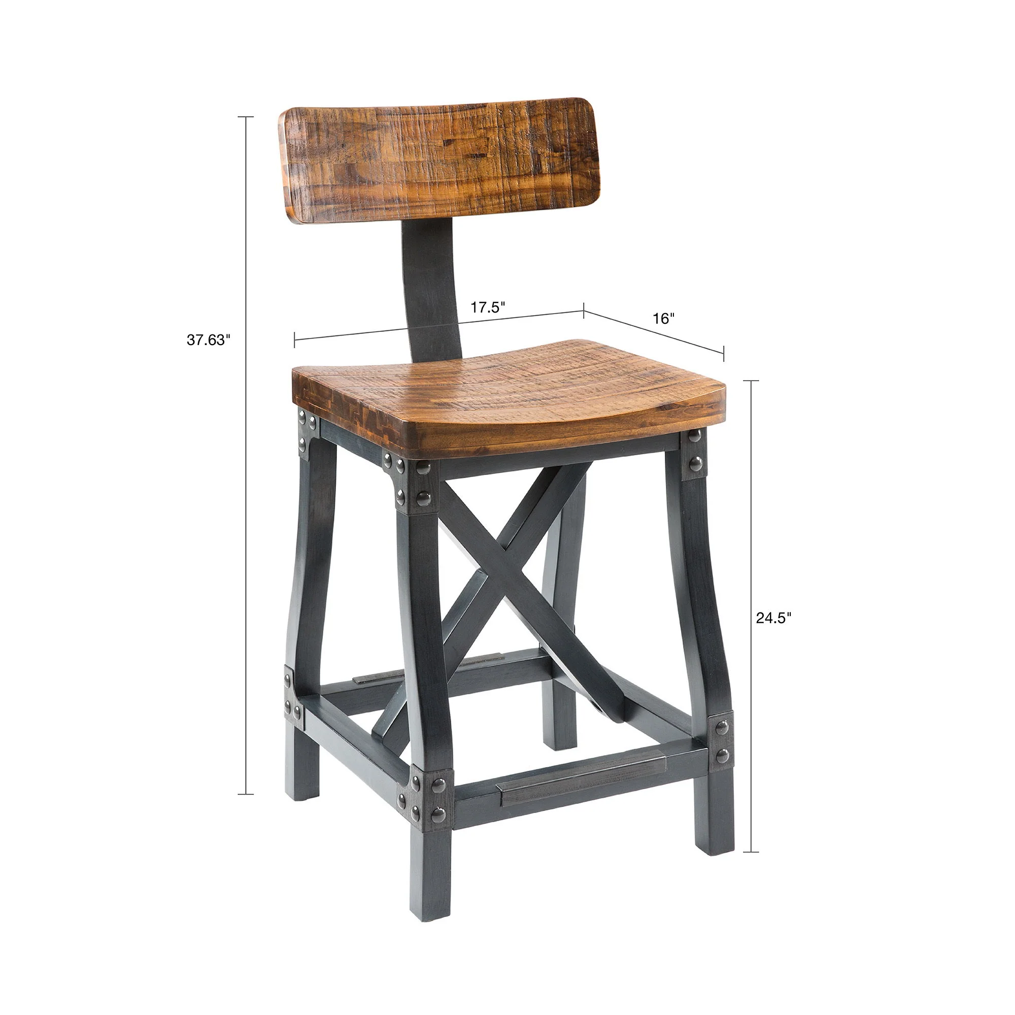 Industrial Counter Stool With Back Removable Solid Acacia - Amber - Image 2