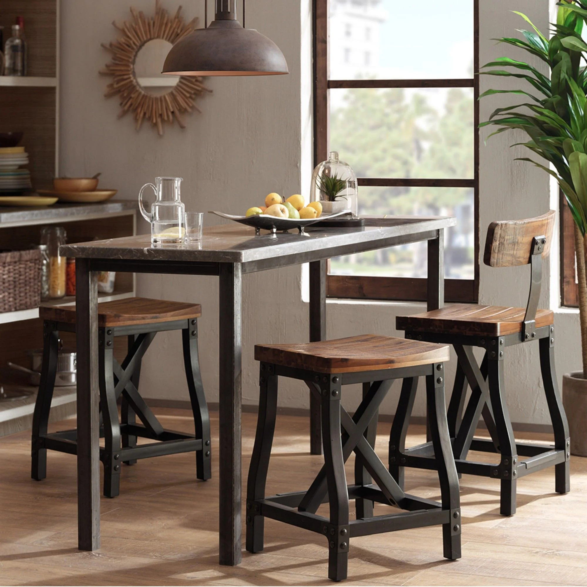 Industrial Counter Stool With Back Removable Solid Acacia - Amber - Image 4