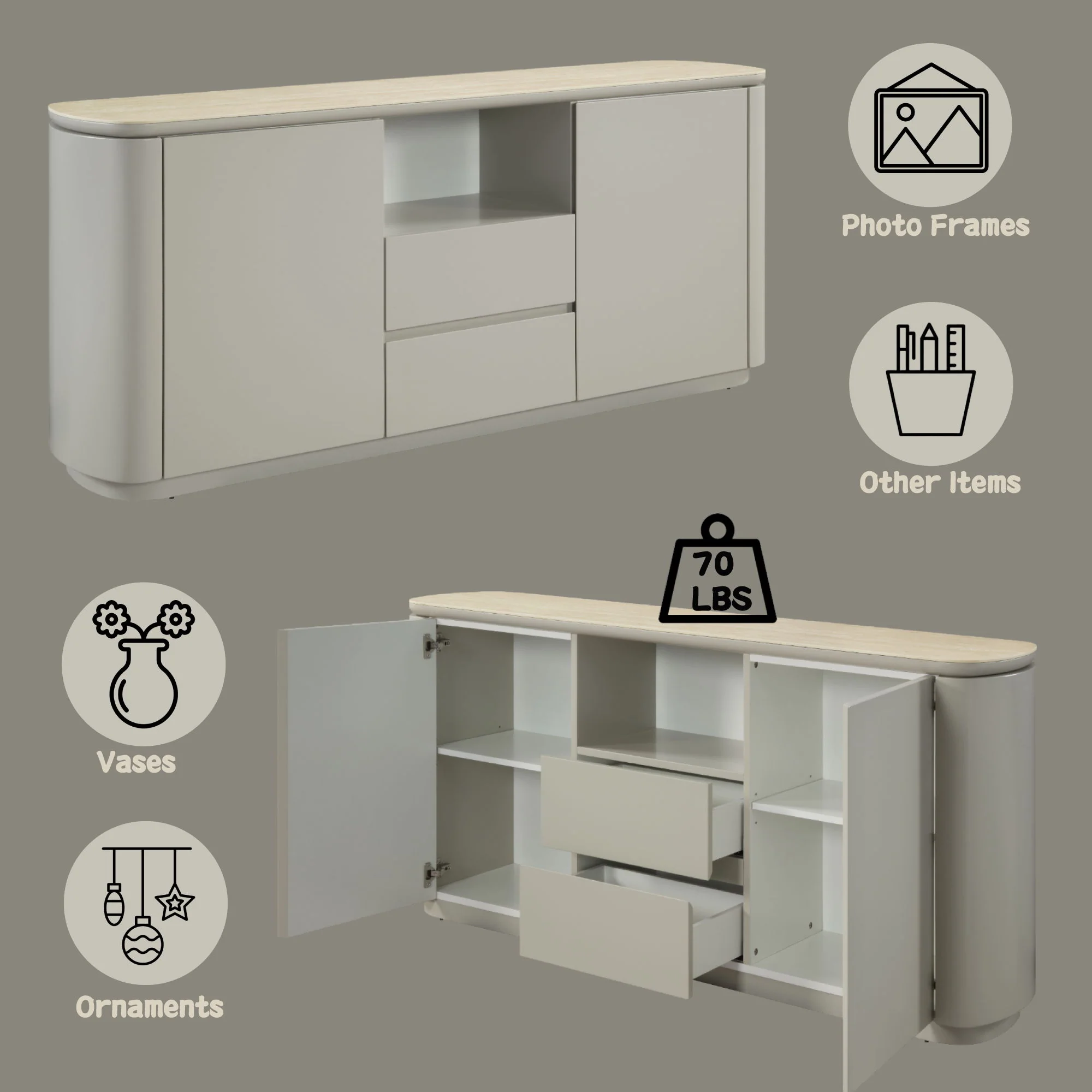 Ingram - Ceramic Top Server - Light Gray - Image 3