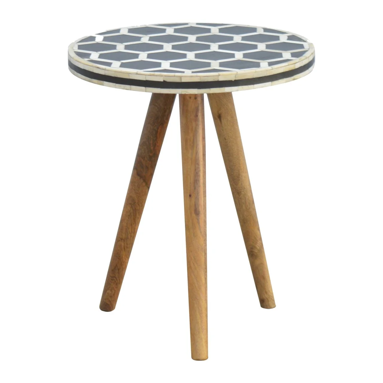 Inlay Bone Tripod Stool - Beige / White - Image 4