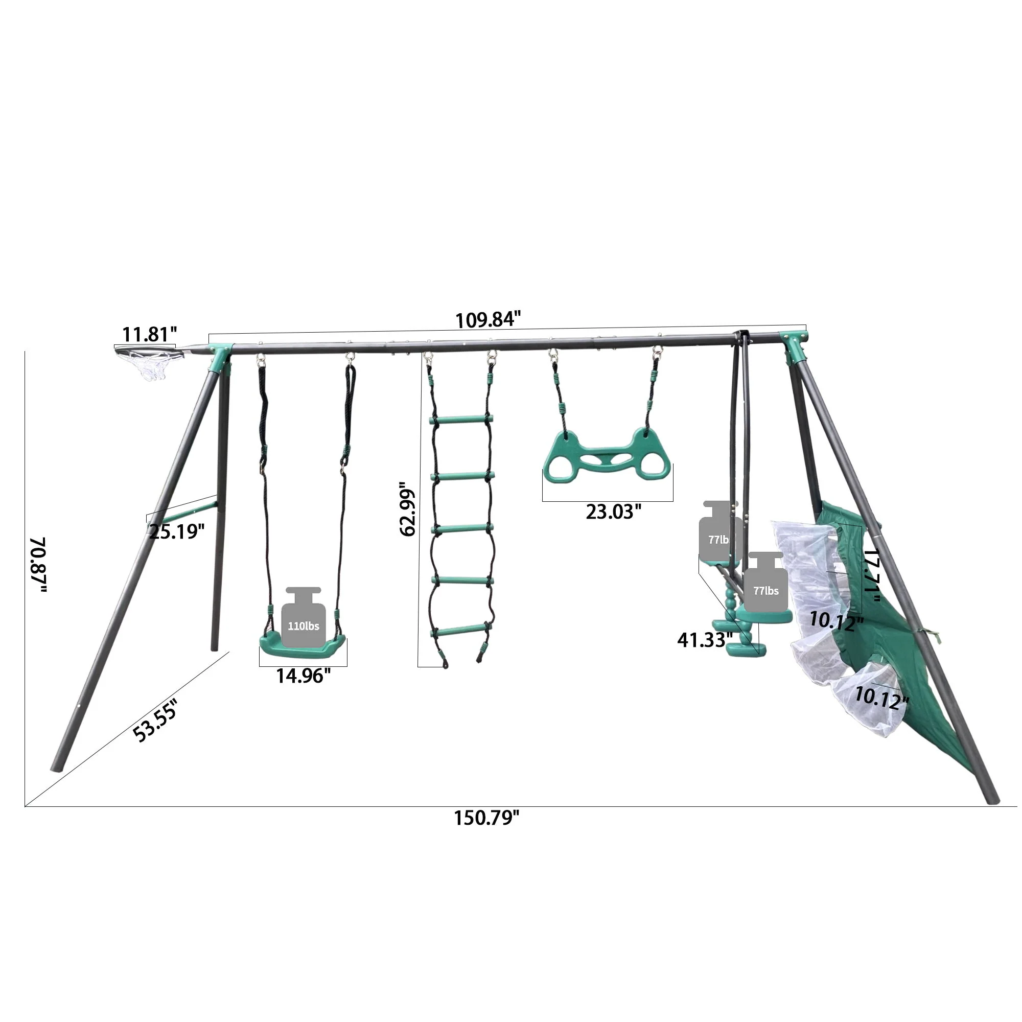 Interesting Four Function Swingset With Face To Face Metal Plastic Safe Swing Seat 550Lbs For Outdoor Playground For Age 3+ - Blackish Green - Image 2