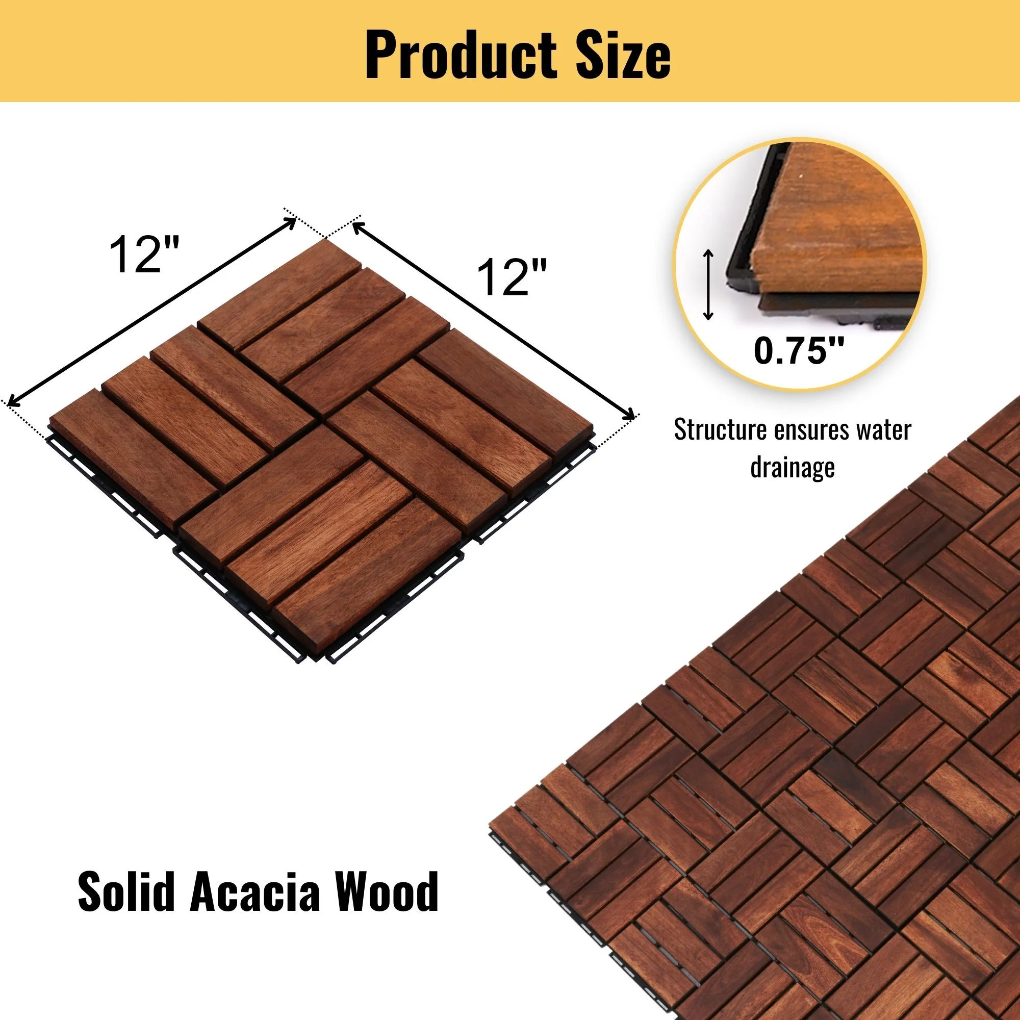 Interlocking Deck Tiles Checker Pattern, Square Acacia Hardwood Outdoor Flooring For Patio, Bancony, Pool Side - Image 16