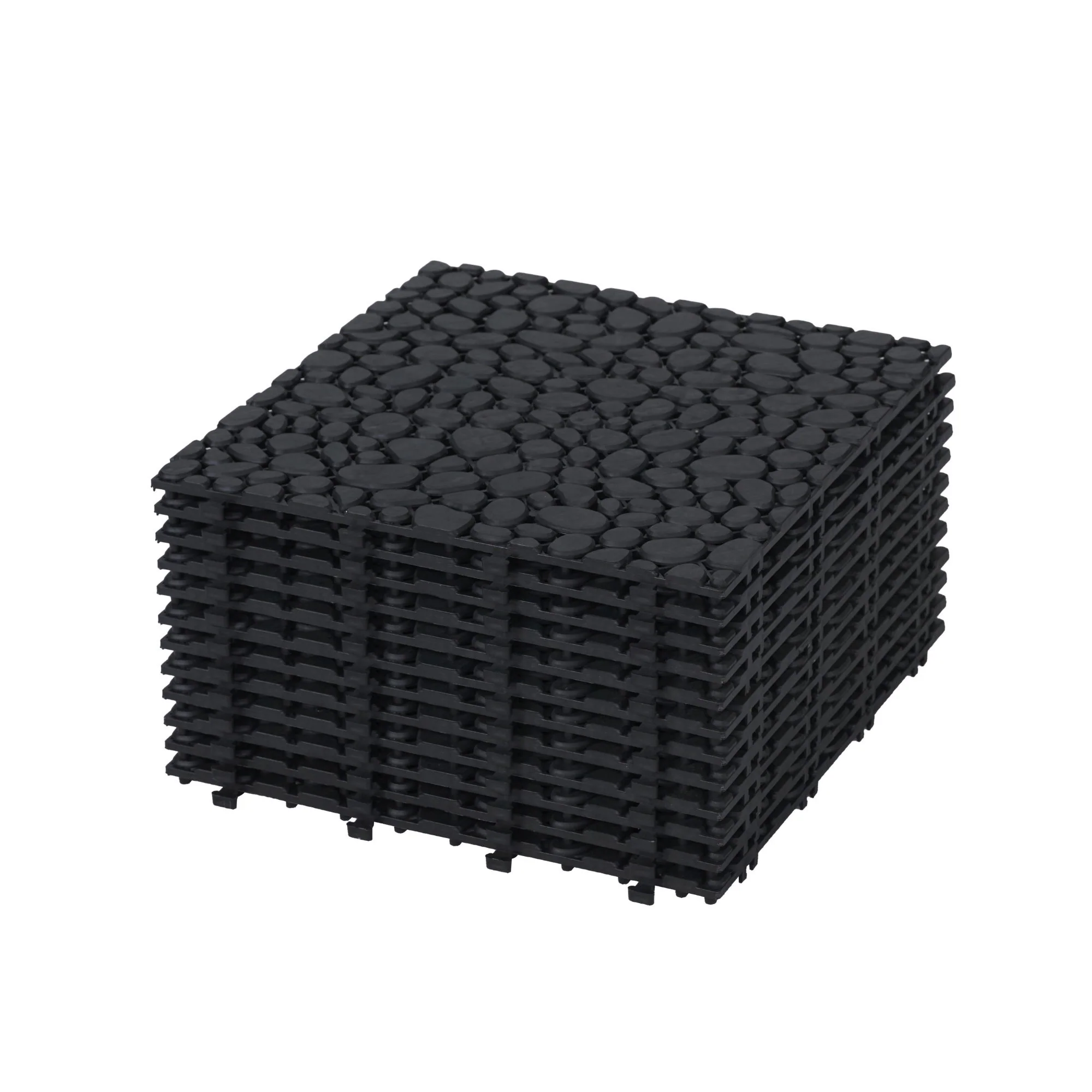 Interlocking Deck Tiles Plastic Waterproof Outdoor All Weather Anti-Slip Bathroom Shower Balcony Porch Strong Weight Capacity Upto 440 Lbs, Pebble Stone Pattern - Image 2