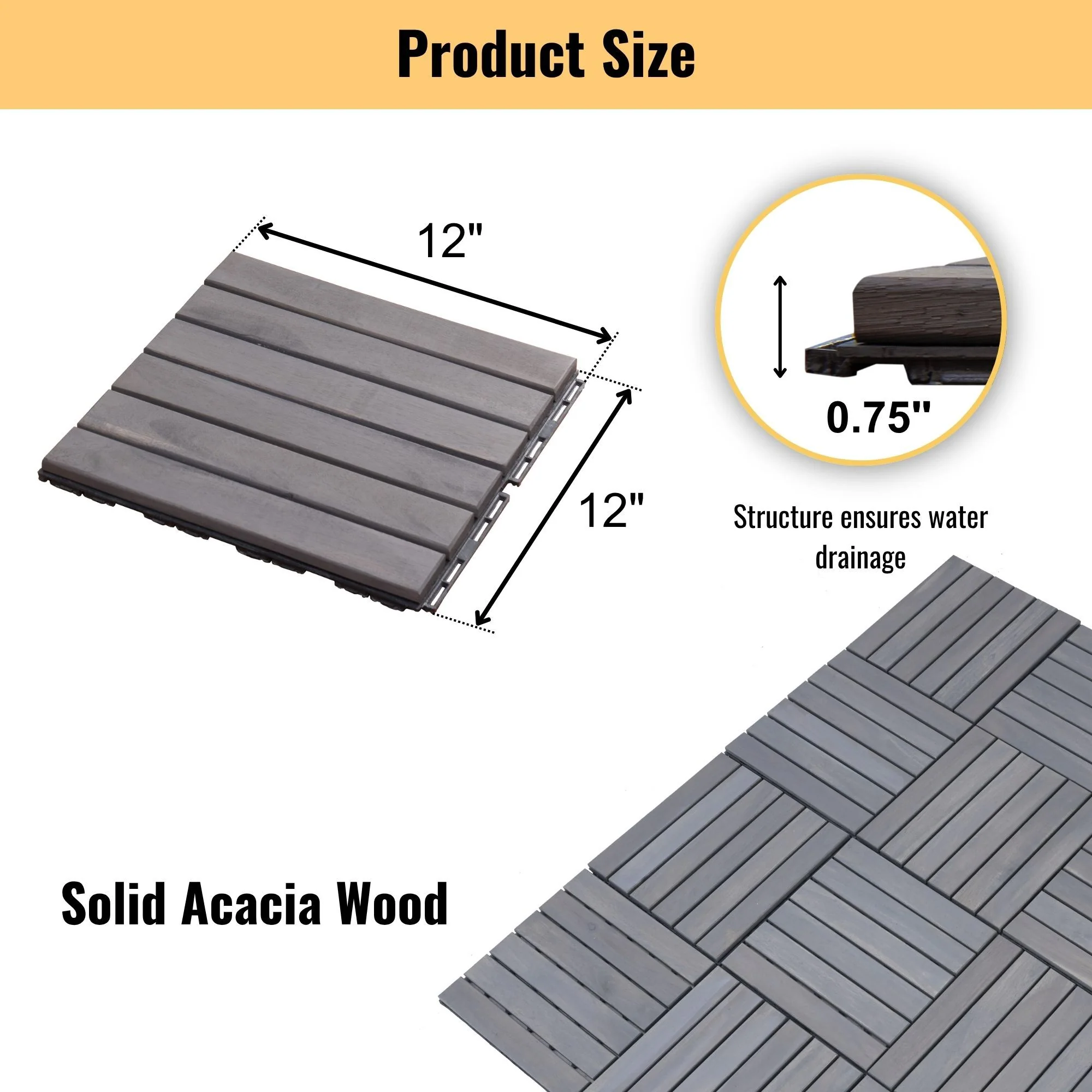 Interlocking Deck Tiles Striped Pattern, Waterproof Anti Mildew Brown - Image 14