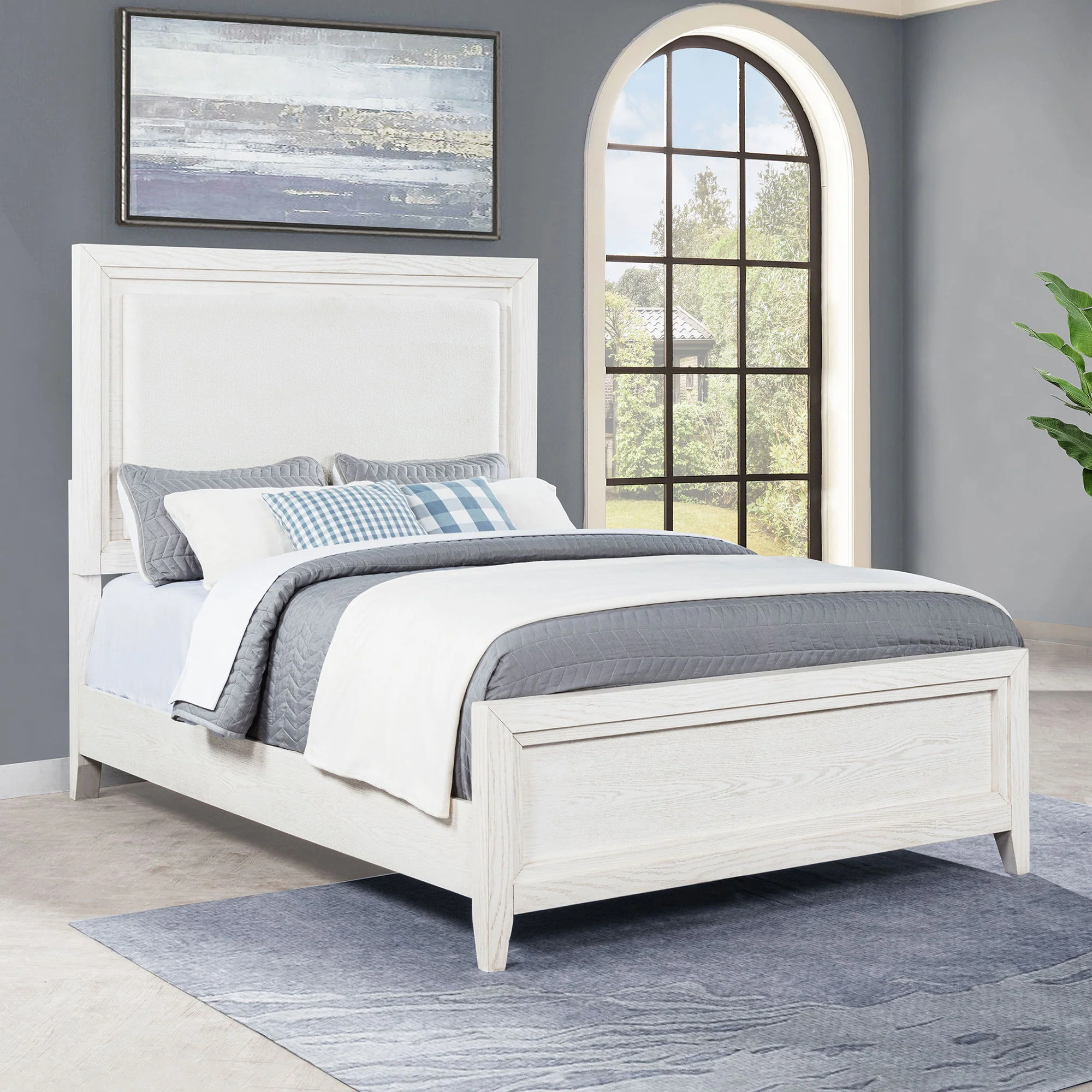 Inverness - Queen Upholstered Panel Bed With Padded Headboard Frame - White - Image 4