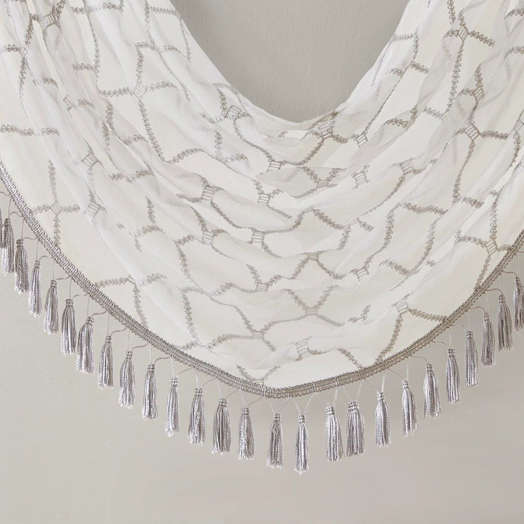 Irina - Diamond Sheer Embroidered Waterfall Valance - White / Gray - Image 3