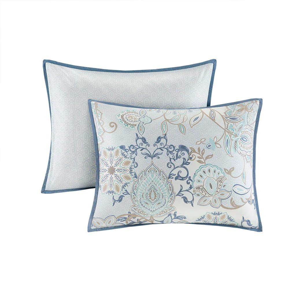 Isla - Queen 8 Piece Printed Reversible Comforter Set - Blue - Image 2