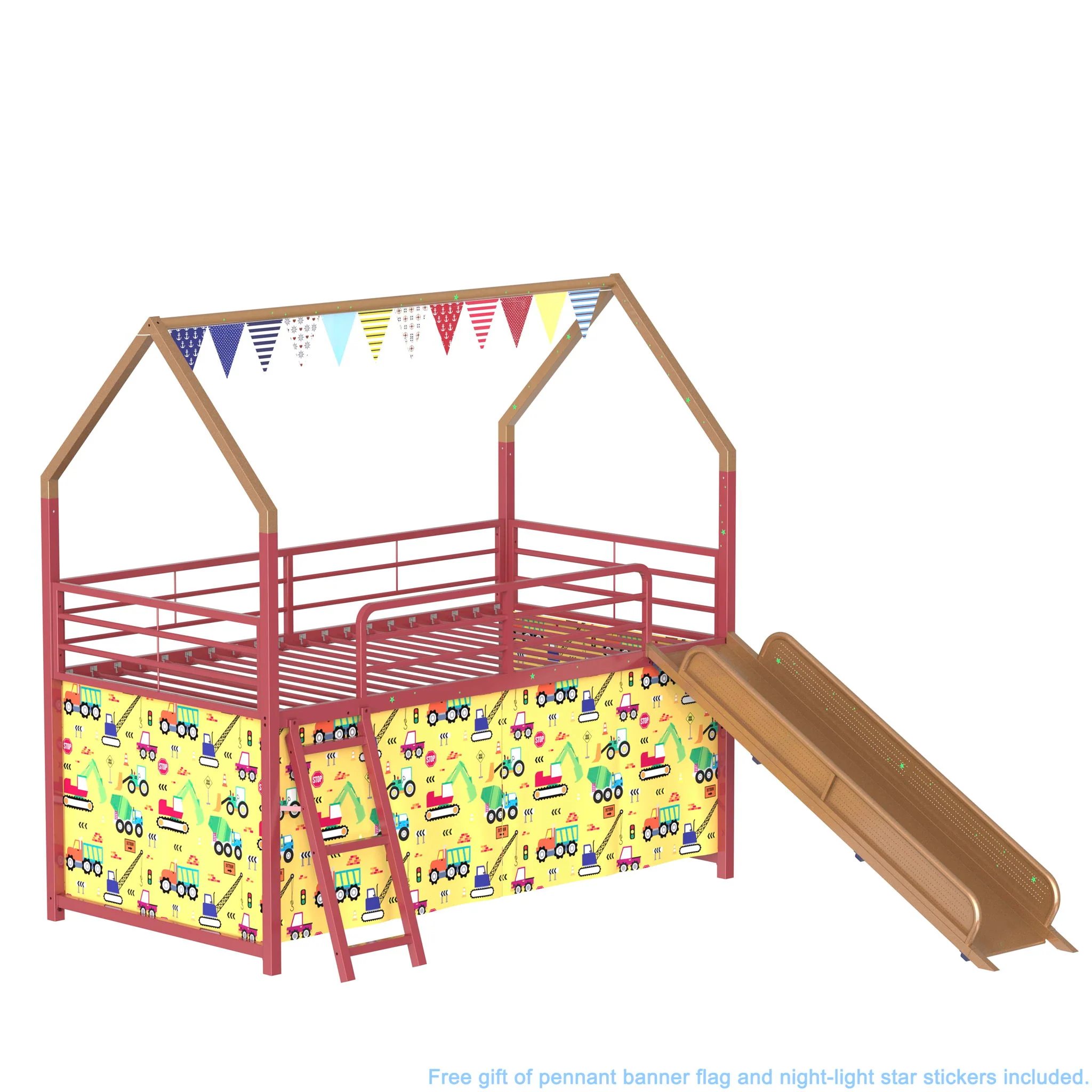 Jack - House Loft Bed With Slide And Curtain Set - Image 4