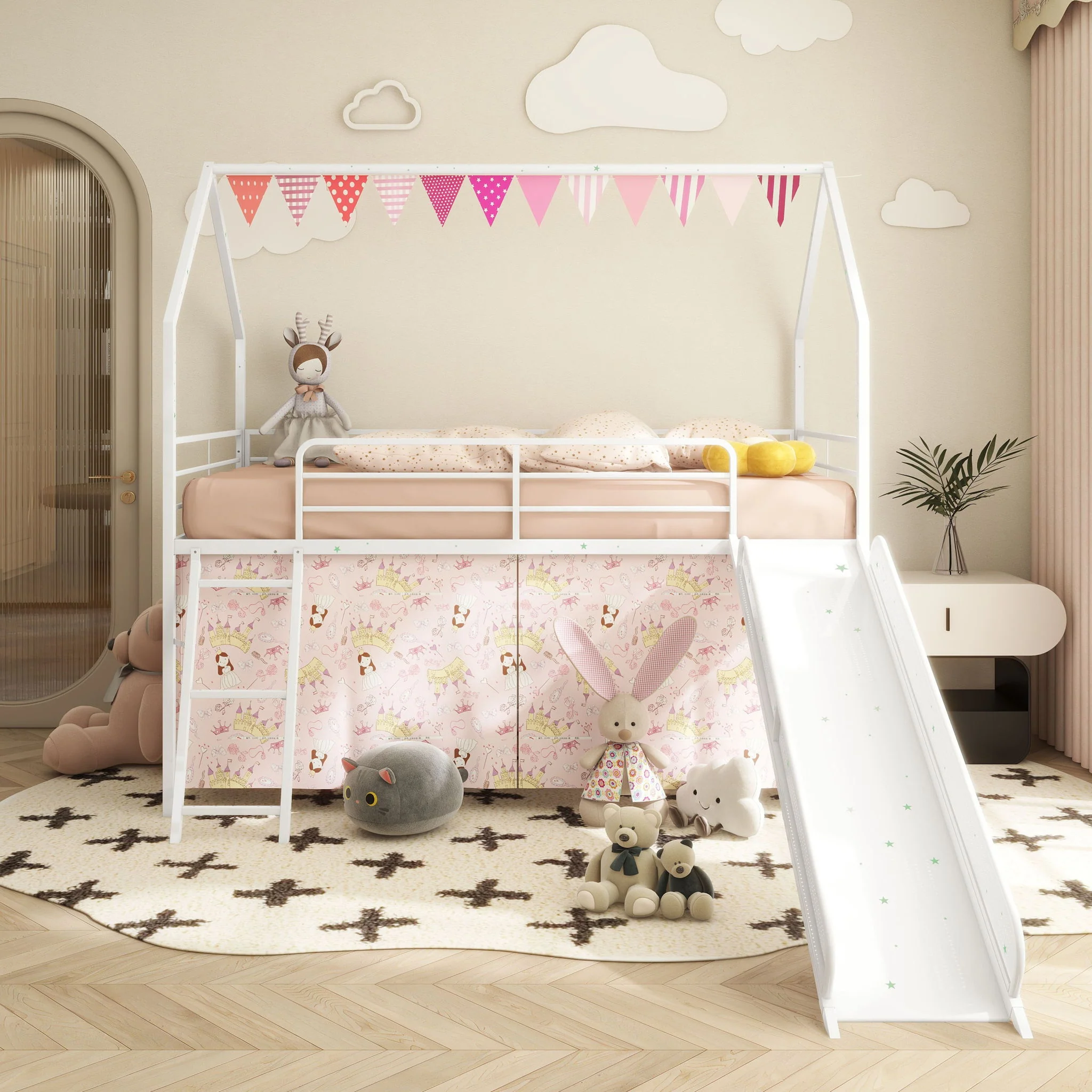 Jack - House Loft Bed With Slide And Curtain Set - Image 6