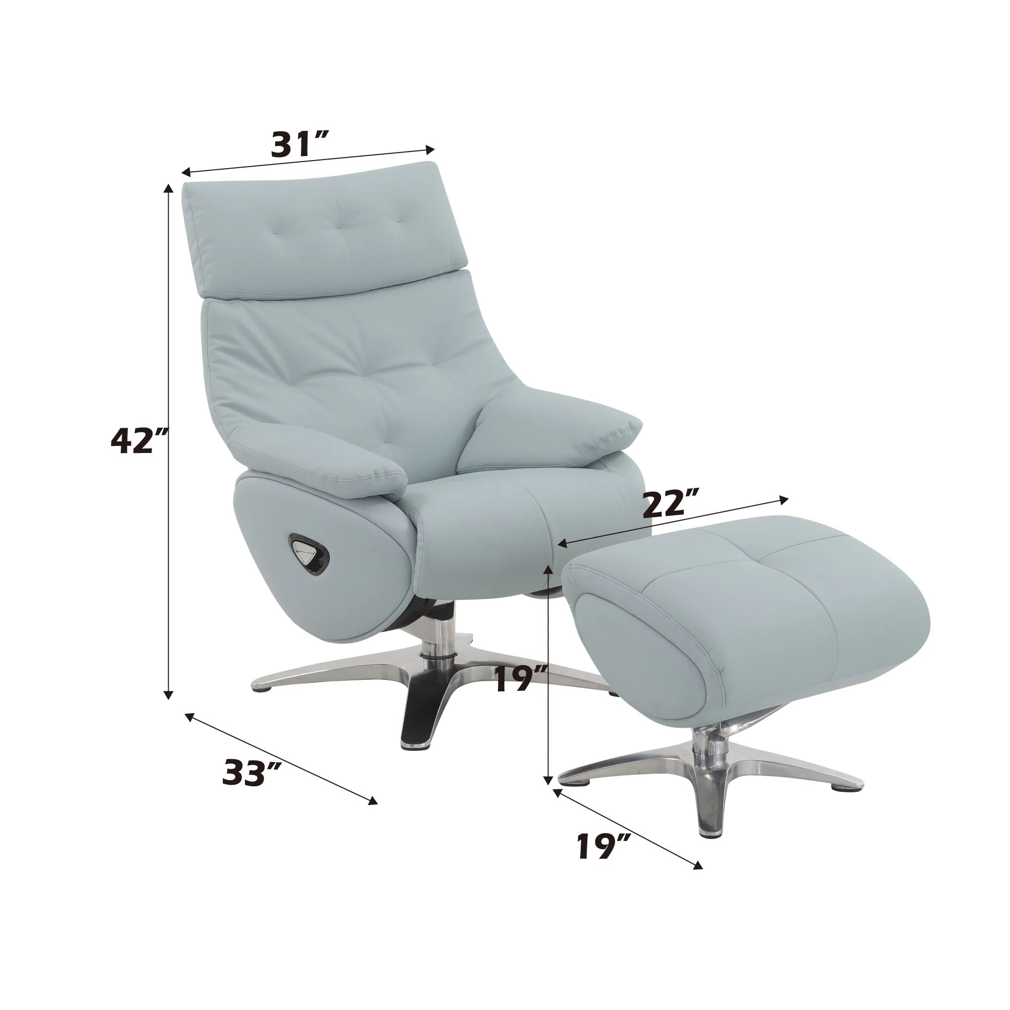 Janella - Top Grain Leather Accent Chair With Swivel & Ottoman - Baby Blue - Image 3