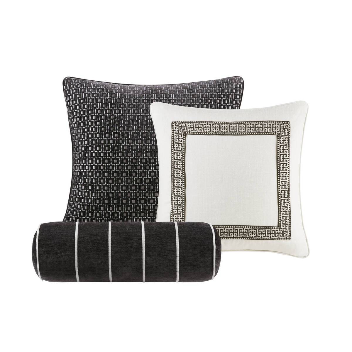 Jarvis - 8 Piece Queen Embroidery Oversized Duvet Style Comforter Set - Black / White - Image 2