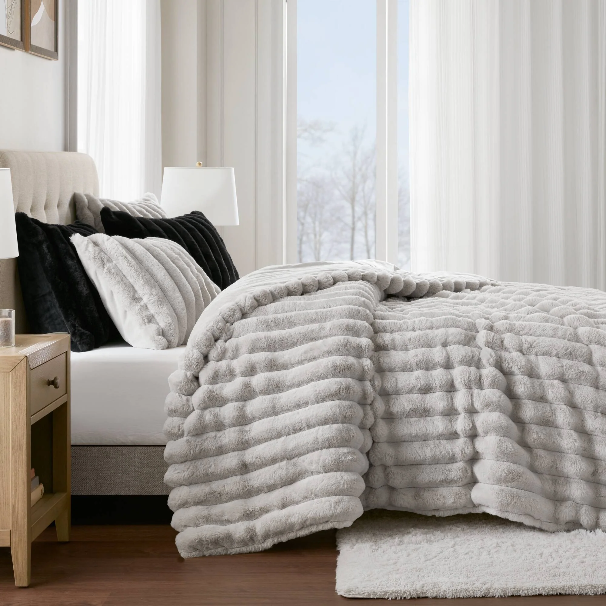 Jasmine - Full/Queen Ultrasoft Ribbed Comforter Set - Light Gray - Image 2