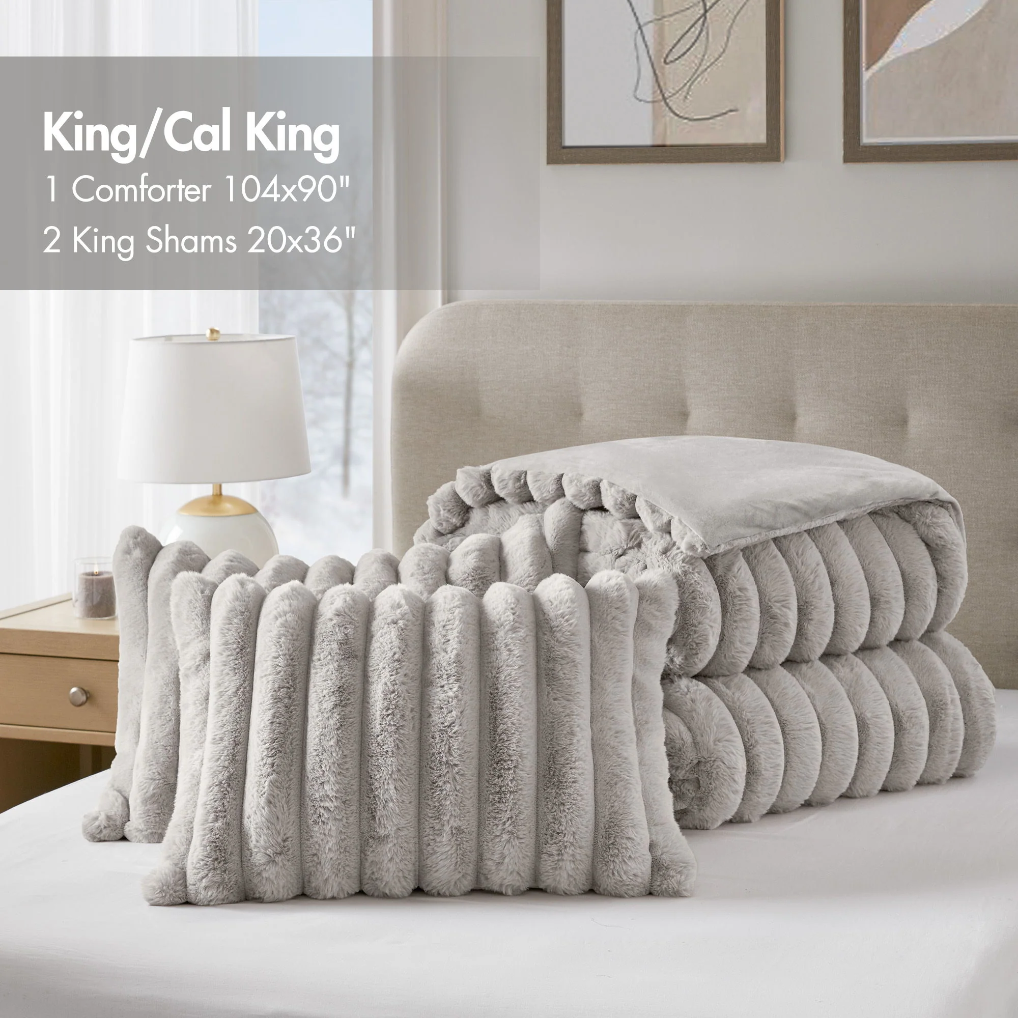 Jasmine - Full/Queen Ultrasoft Ribbed Comforter Set - Light Gray - Image 4