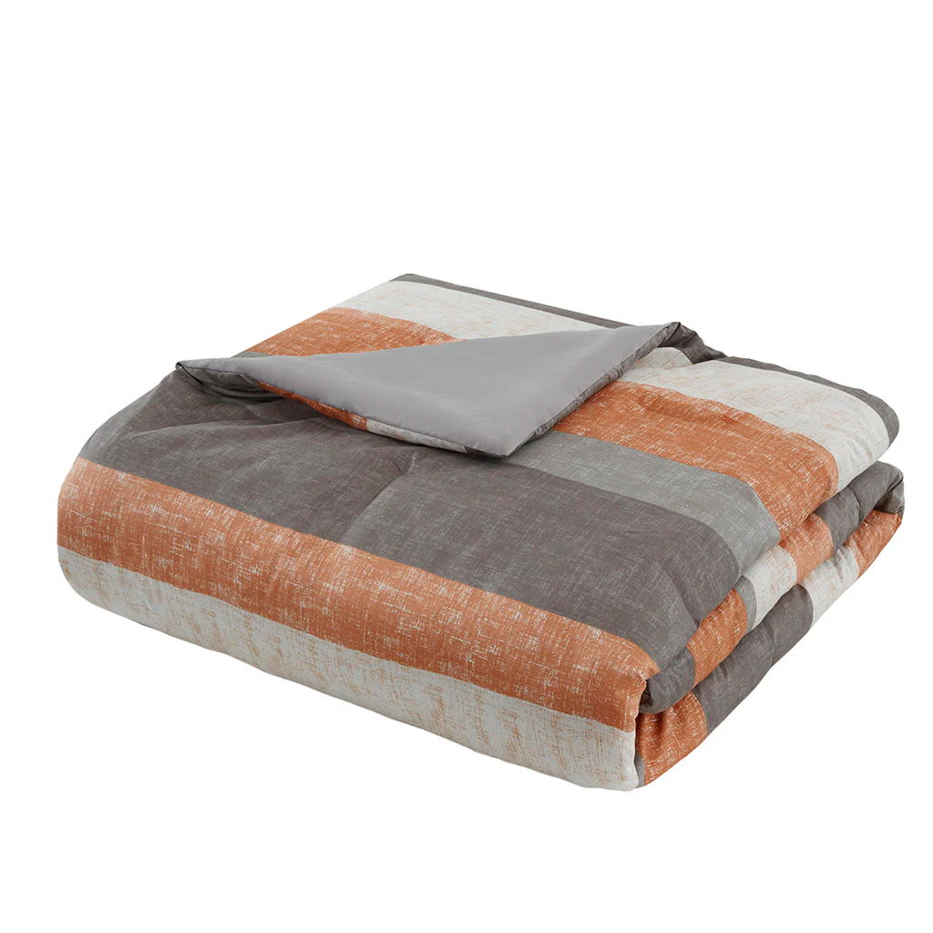 Jaxon - 5 Piece Twin Stripe Comforter Set With Bed Sheets - Coral / Gray - Image 4