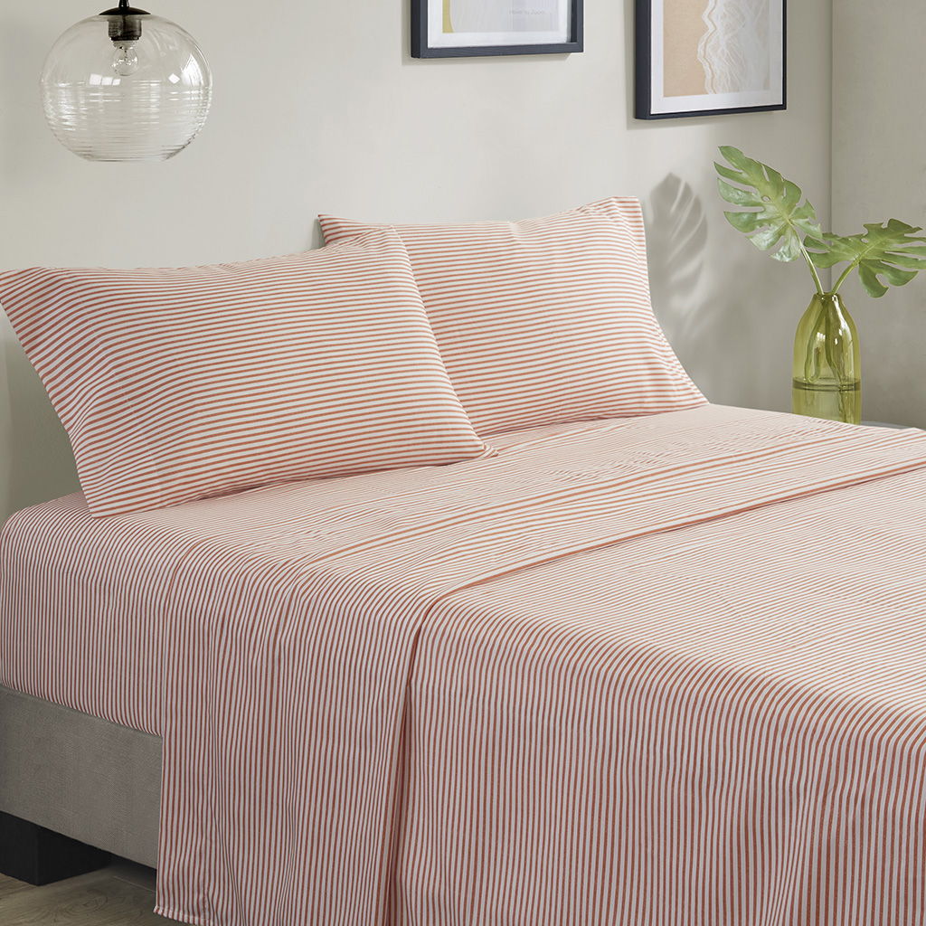 Jaxon - 7 Piece California King Stripe Comforter Set With Bed Sheets - Coral / Gray - Image 2