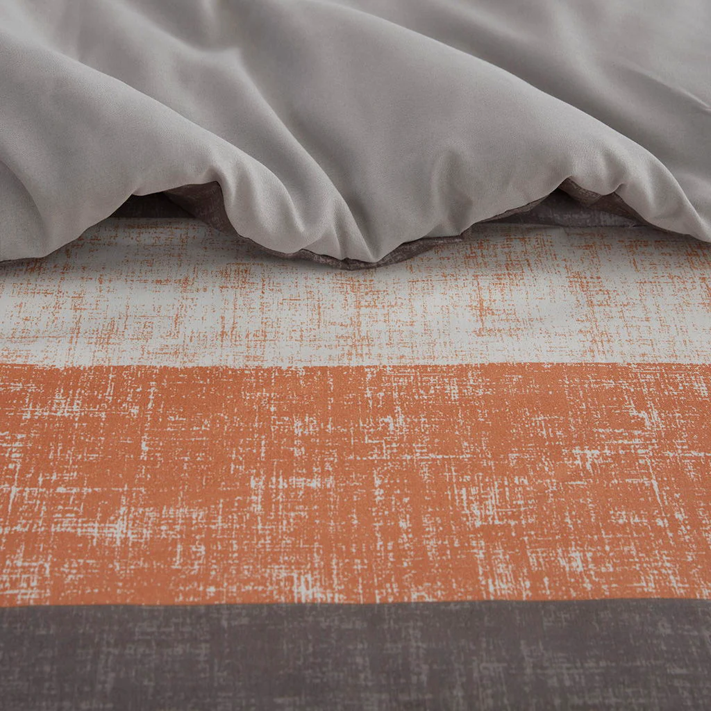 Jaxon - 7 Piece California King Stripe Comforter Set With Bed Sheets - Coral / Gray - Image 3