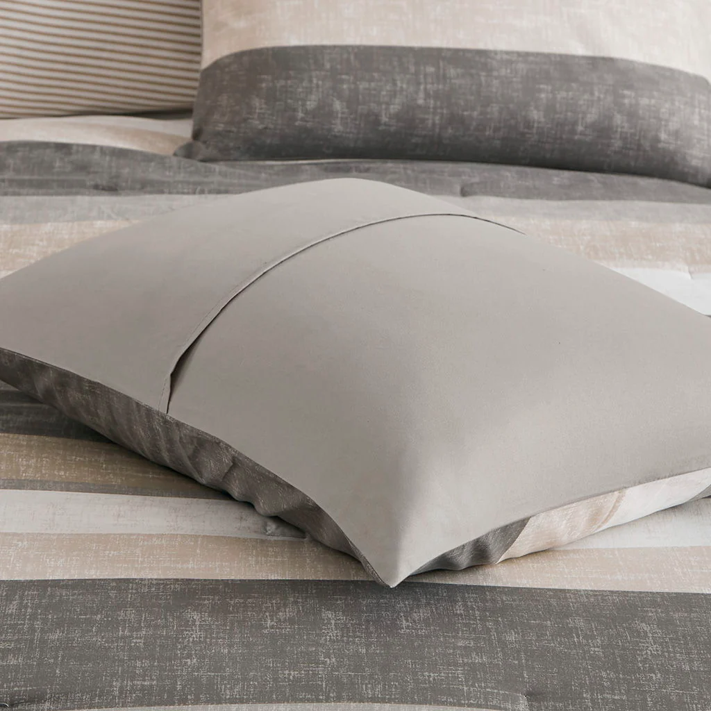 Jaxon - Stripe Comforter Set With Bed Sheets - Taupe - Image 2