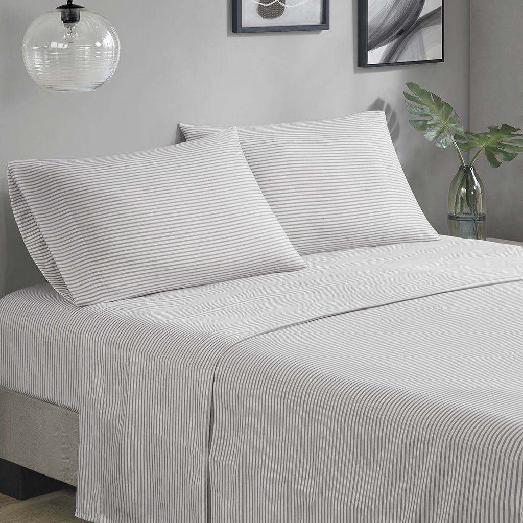 Jaxon - Stripe King Comforter Set With Bed Sheets - Aqua / Gray - Image 3