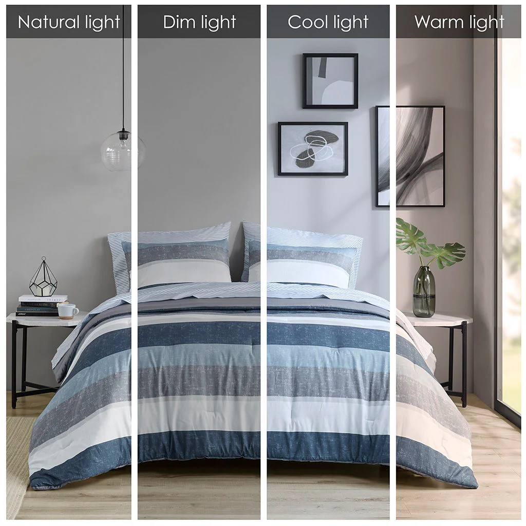 Jaxon - Stripe Twin Comforter Set With Bed Sheets - Blue / Gray - Image 3