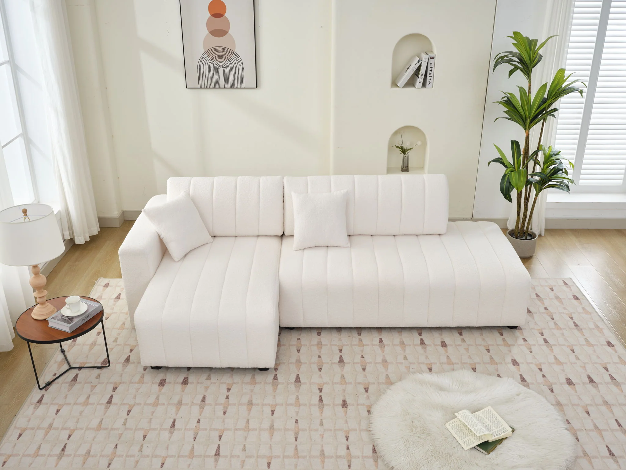 Jessica - Lamb Wool Sectional Sofa With Chaise, Versatile Configuration - Image 3