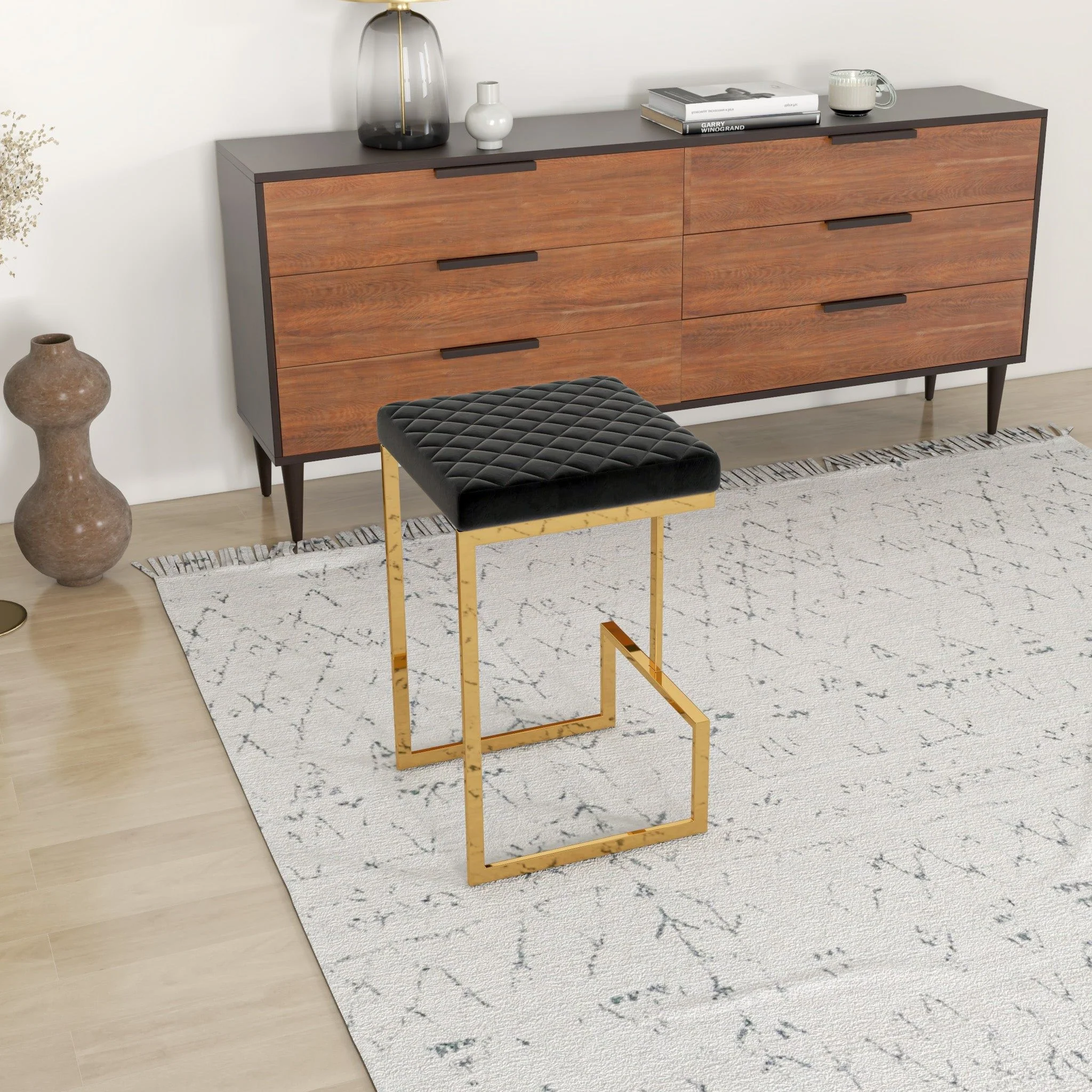 Joel - Upholstered Stool - Black / Gold - Image 3