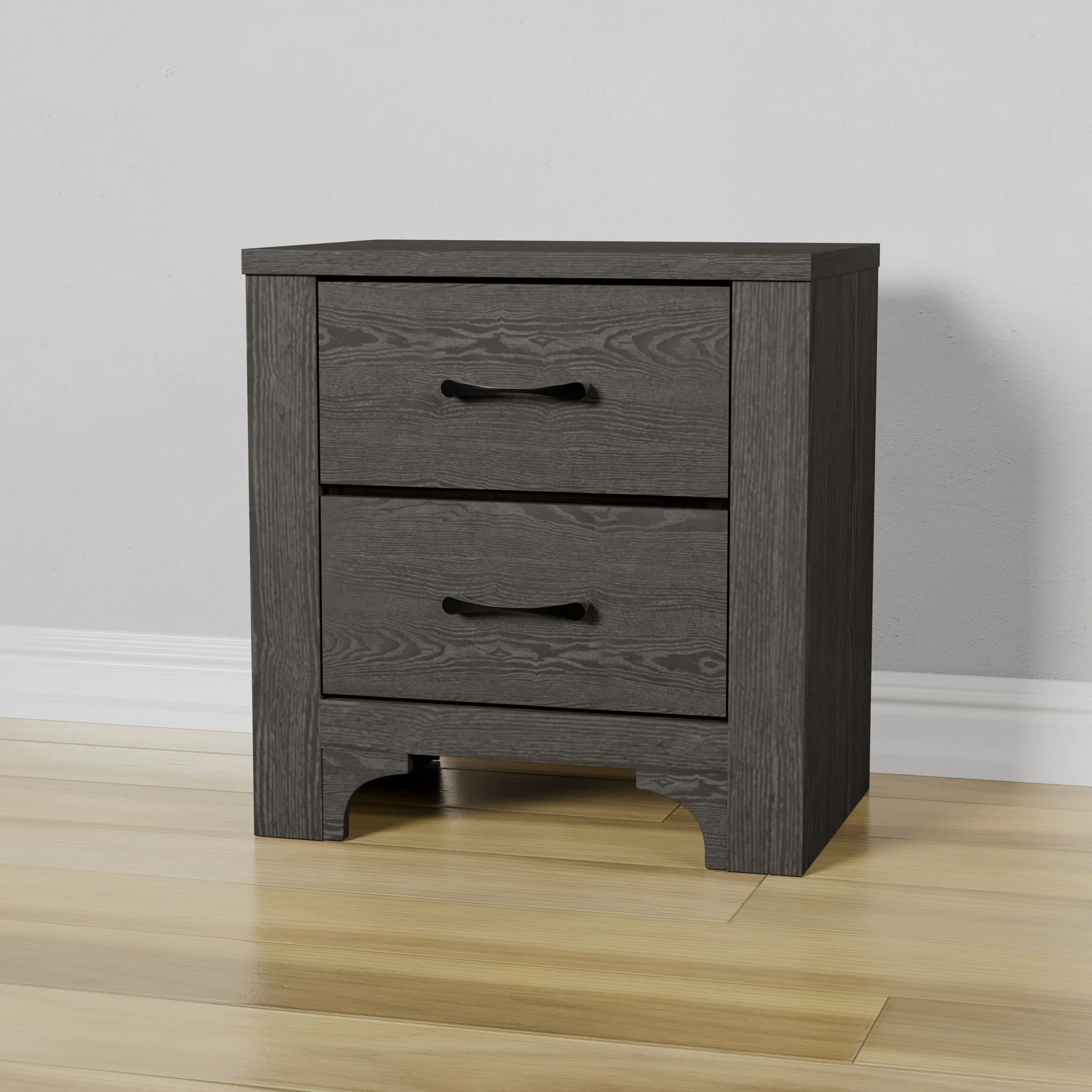 Modern 2 Drawer Nightstand - Brown - Wood - Image 4