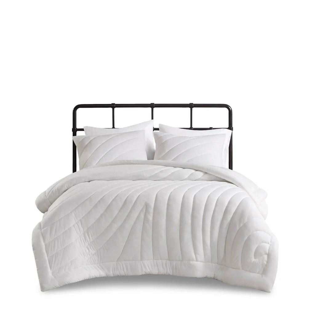 Juniper - Poly Jersey Puffy Queen Comforter Set - White - Image 2