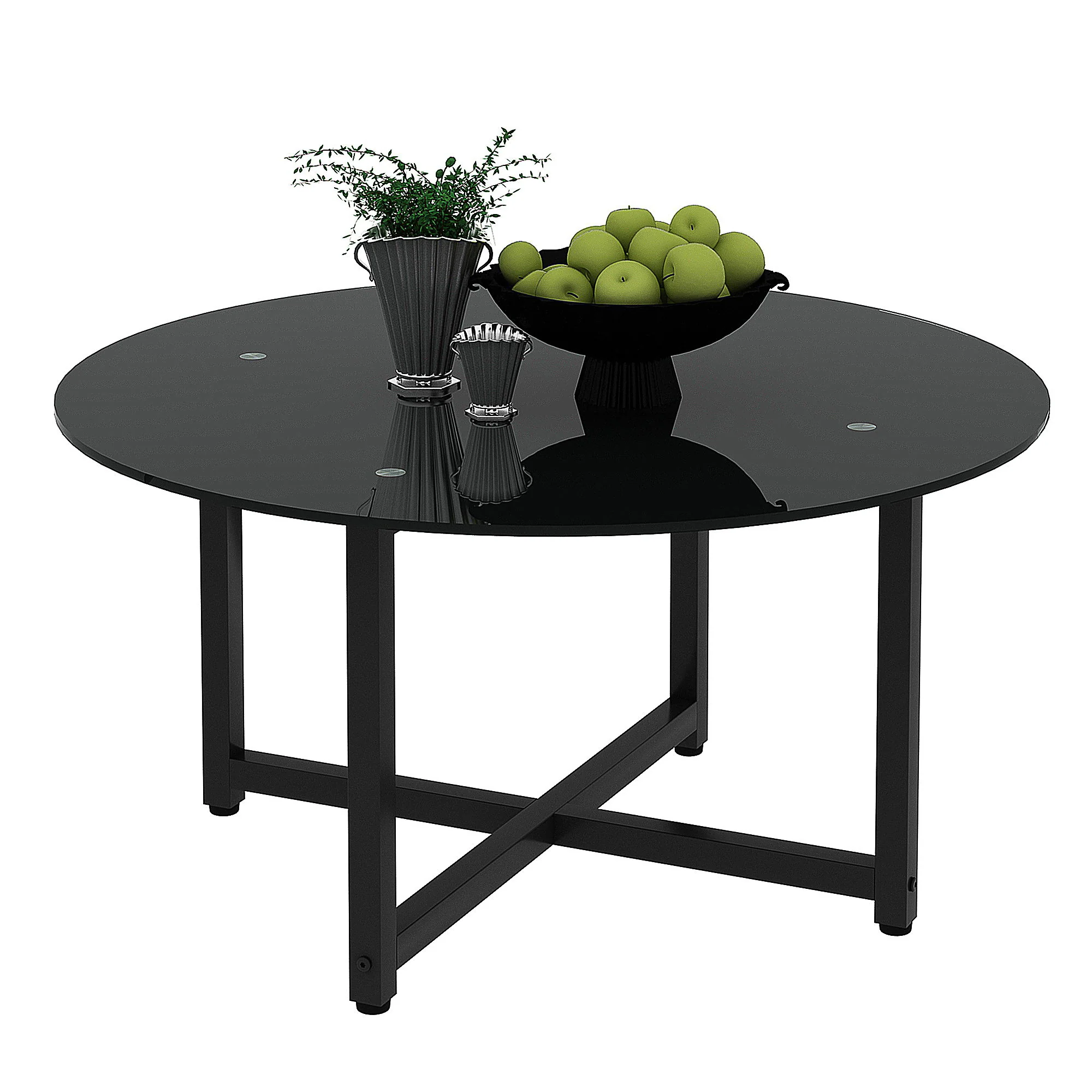 JWS Round Glass Coffee Table, Clear Coffee Table, Modern Side Center Tables For Living Room - Image 4