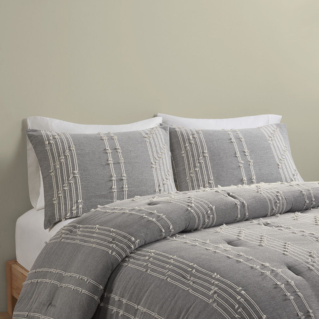 Kara - 3 Piece Jacquard Comforter Set - Gray - Image 4