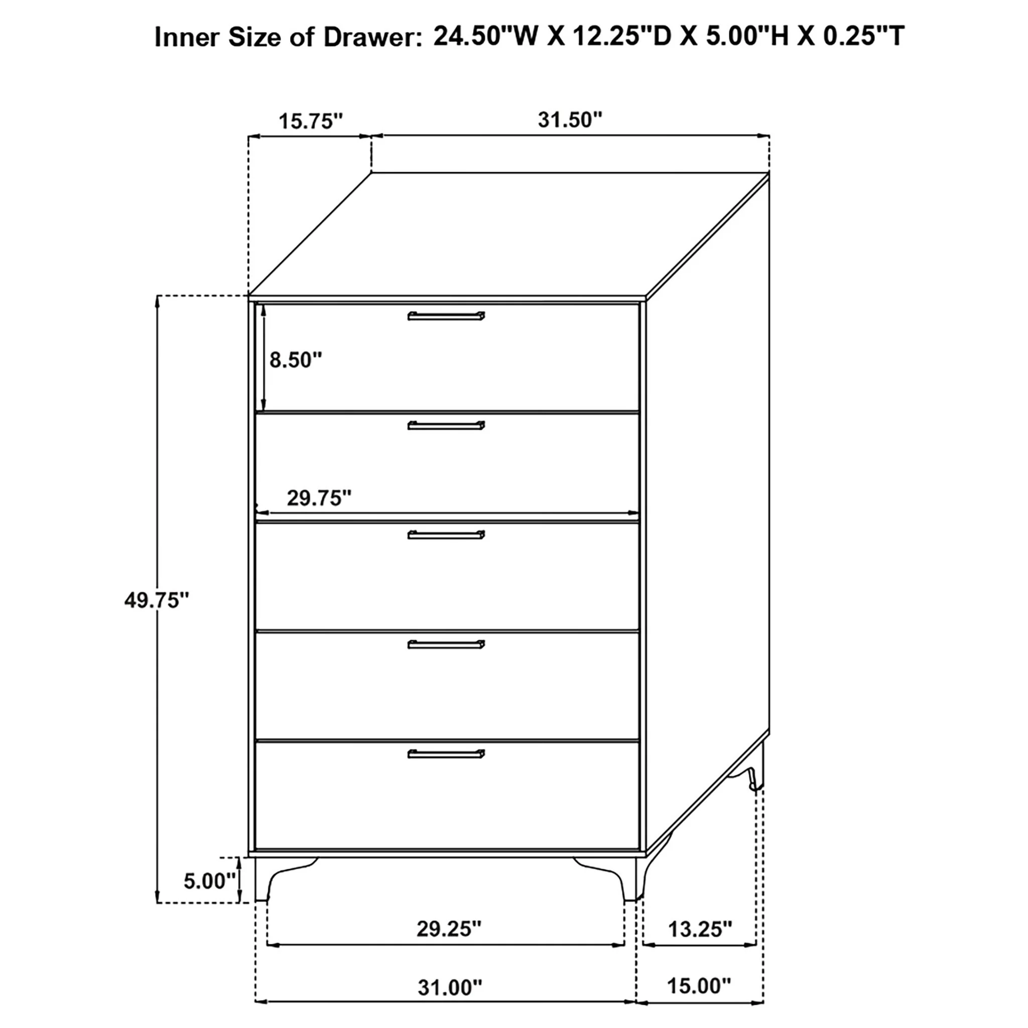 Karena - Rectangular 5 Drawer Chest - White - Image 2