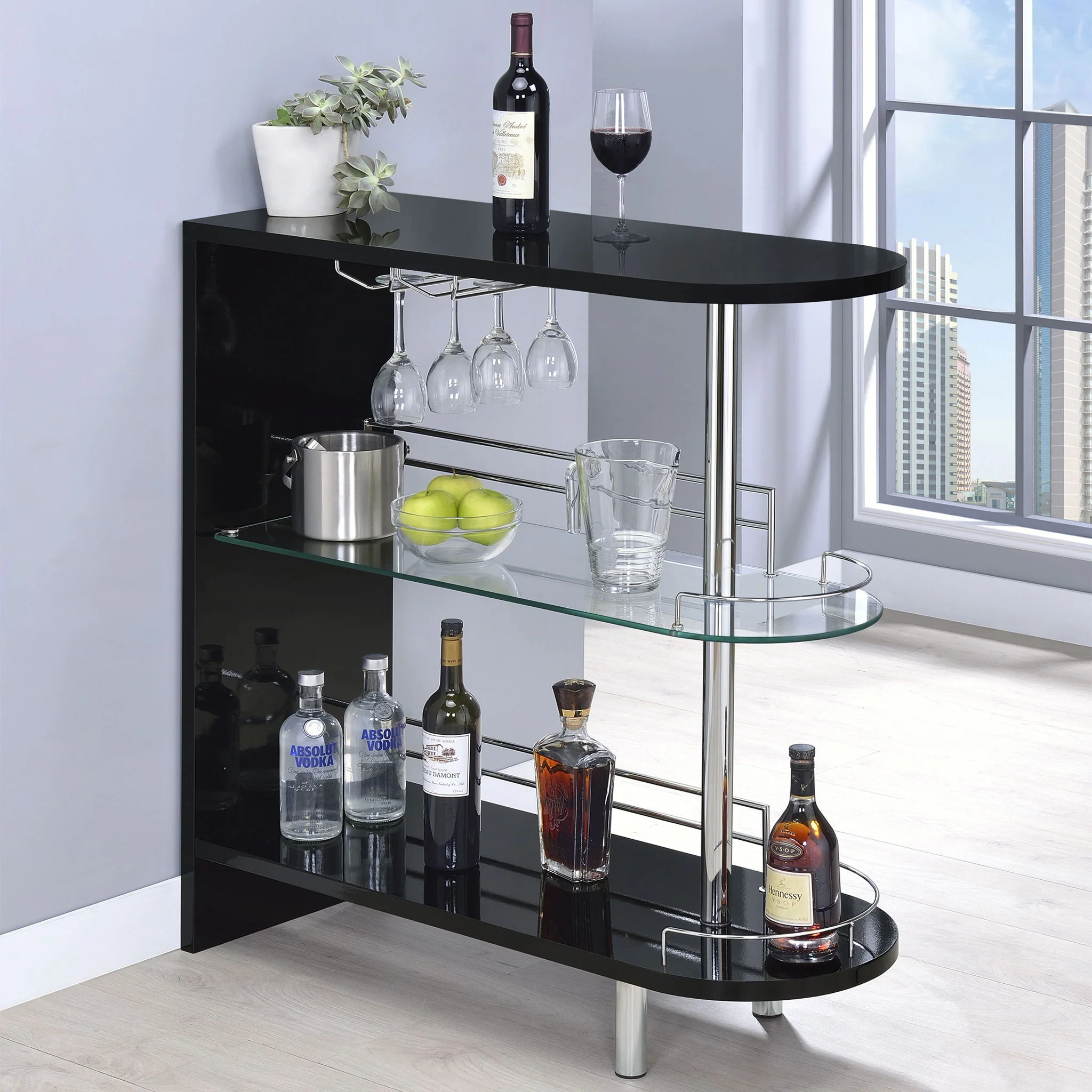 Karinna - 2 Tier Home Bar Table With Shelf - Silver - Image 3