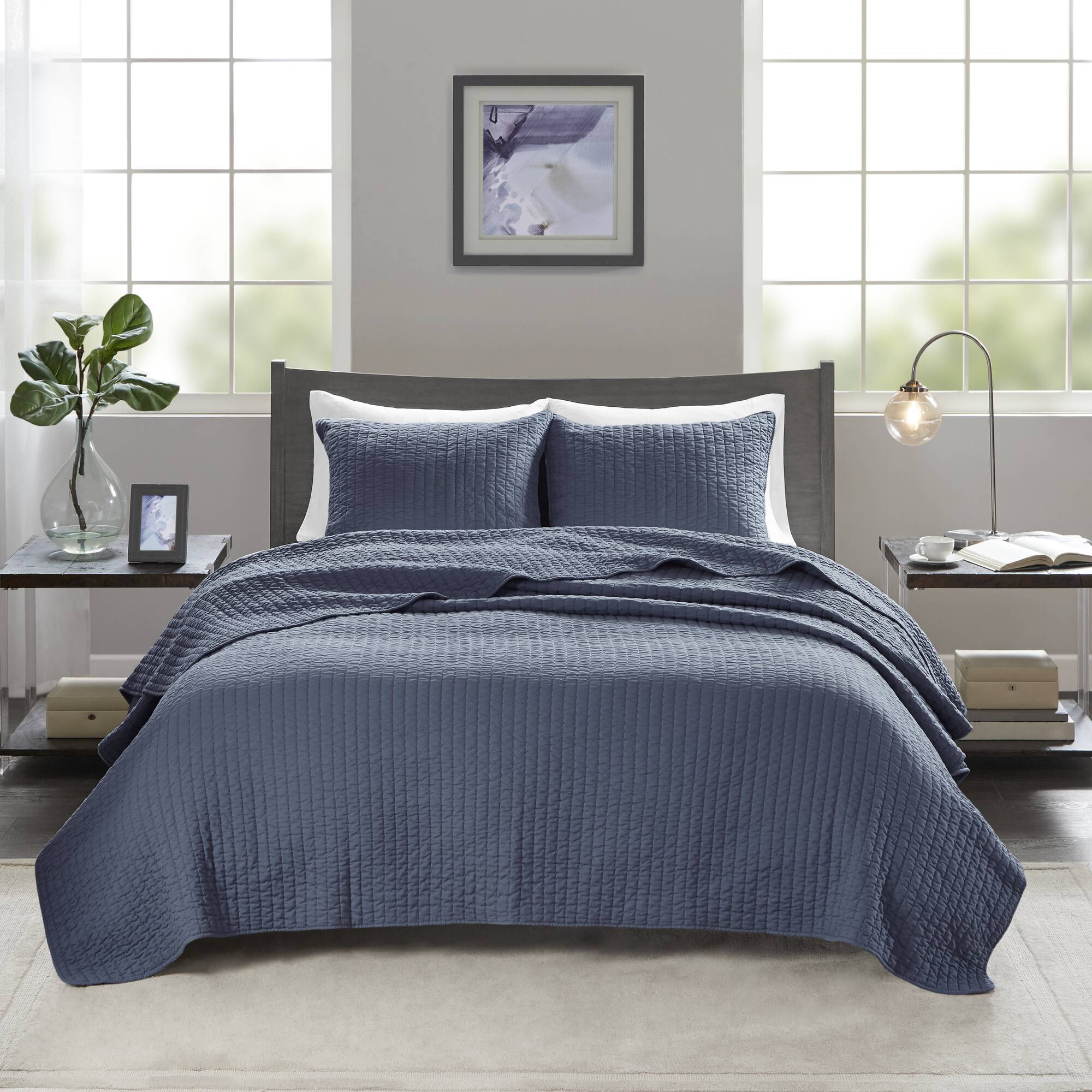 Keaton - Twin Reversible Coverlet Set - Navy - Image 2