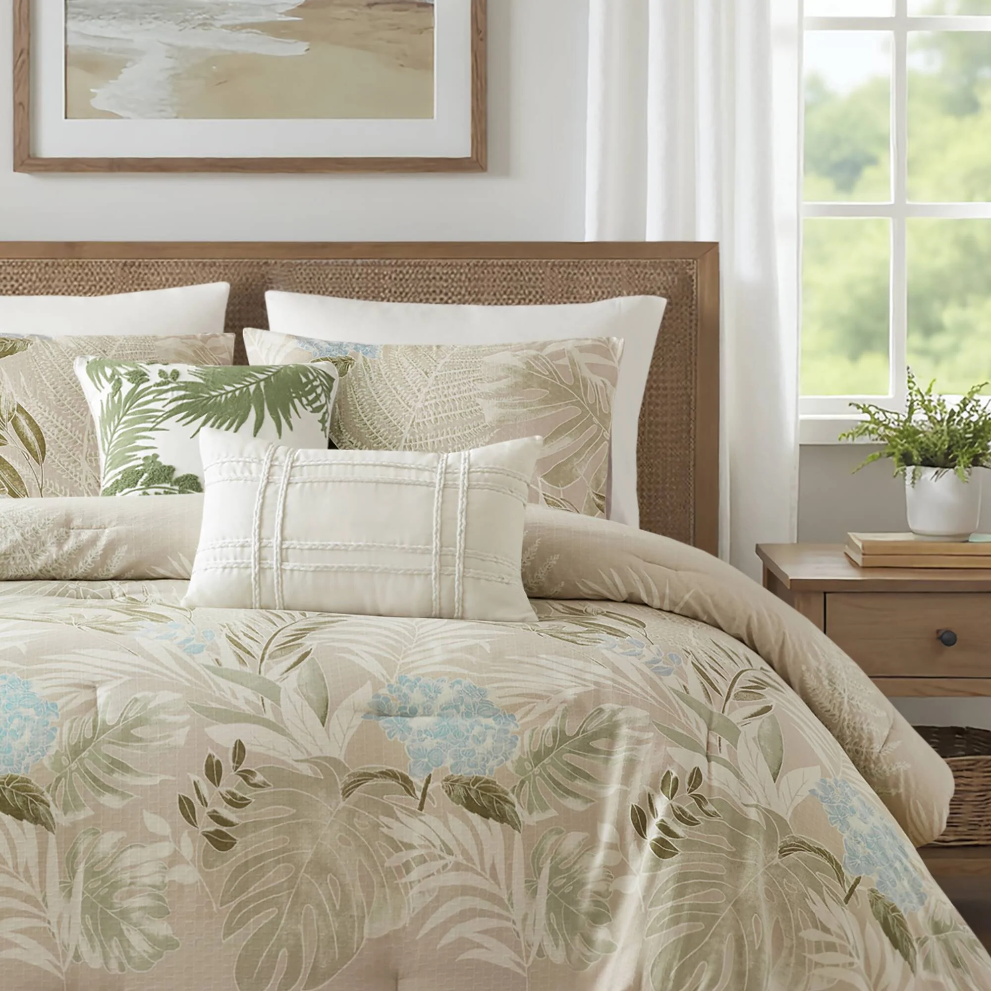 Kiawah Island - 6 Piece Full Oversized Cotton Comforter Set With Throw Pillow - Taupe - Image 2