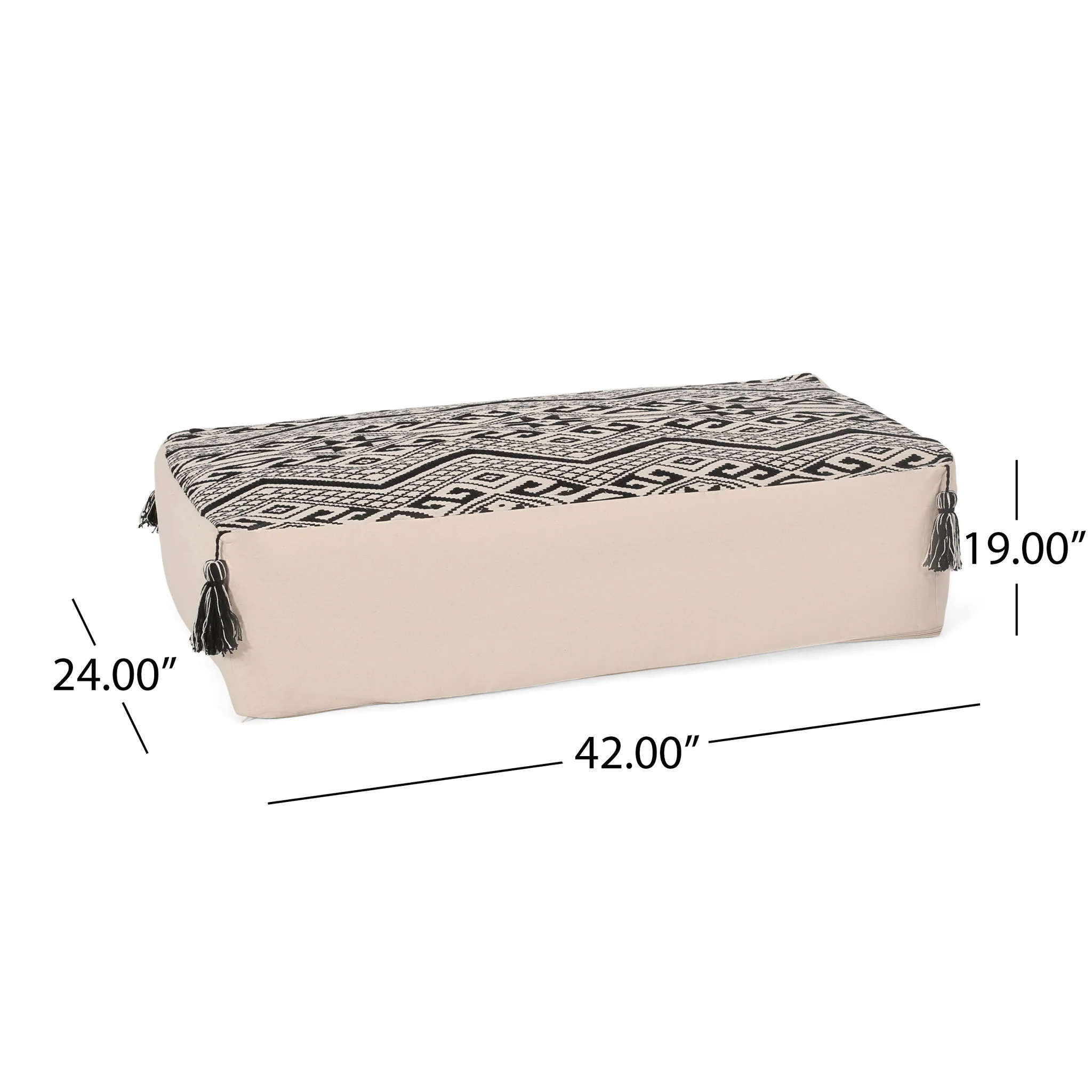 Kiki - Rectangular Pouf Ottoman Floor Cushion Natural - Black - Image 4
