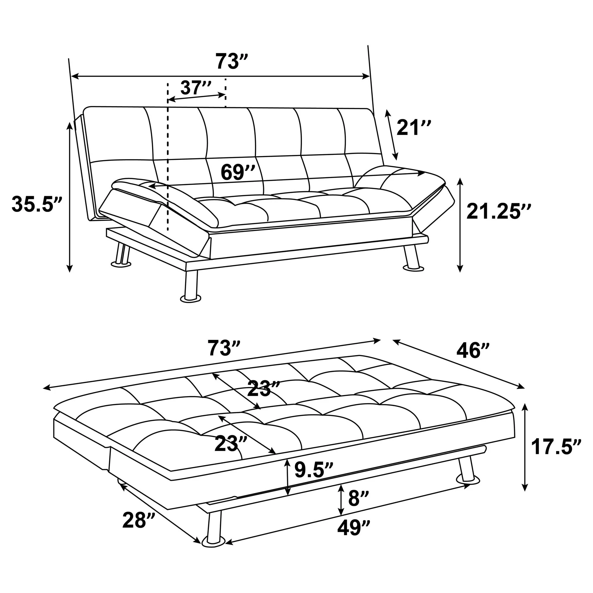 Kimpton - Upholstered Tufted Convertible Sofa Bed With Adjustable Arms Legs - White - Image 4
