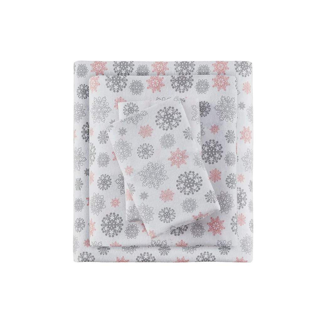 Cozy Flannel - King Sheet Set - Pink / Gray Snowflakes - Image 3