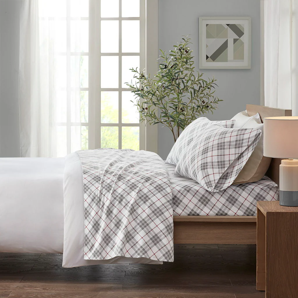 Cozy Flannel - King Sheet Set - Red Plaid