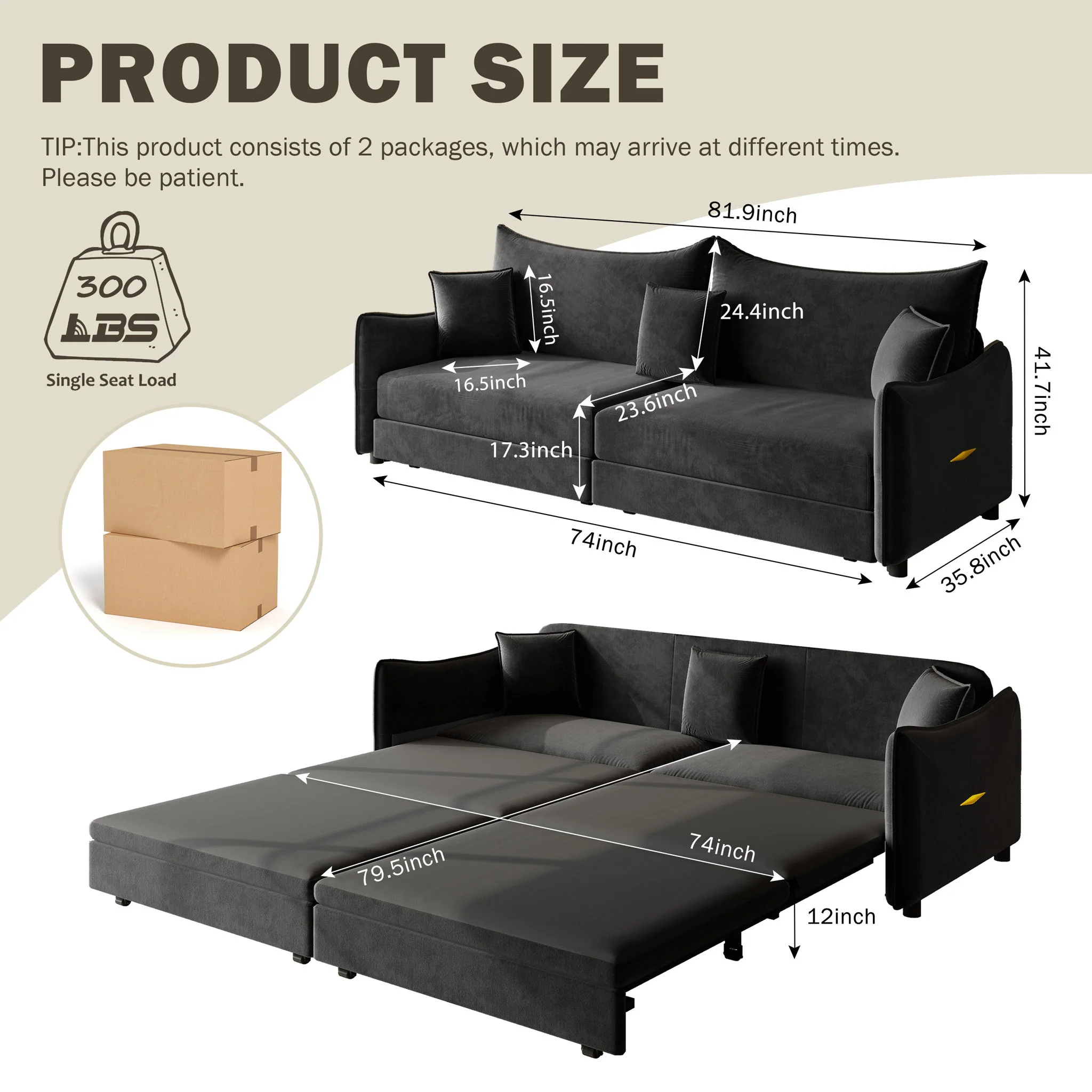 King Pull Out Sofa Bed, 3-In-1 Convertible Bed With 3 Pillows - Image 6