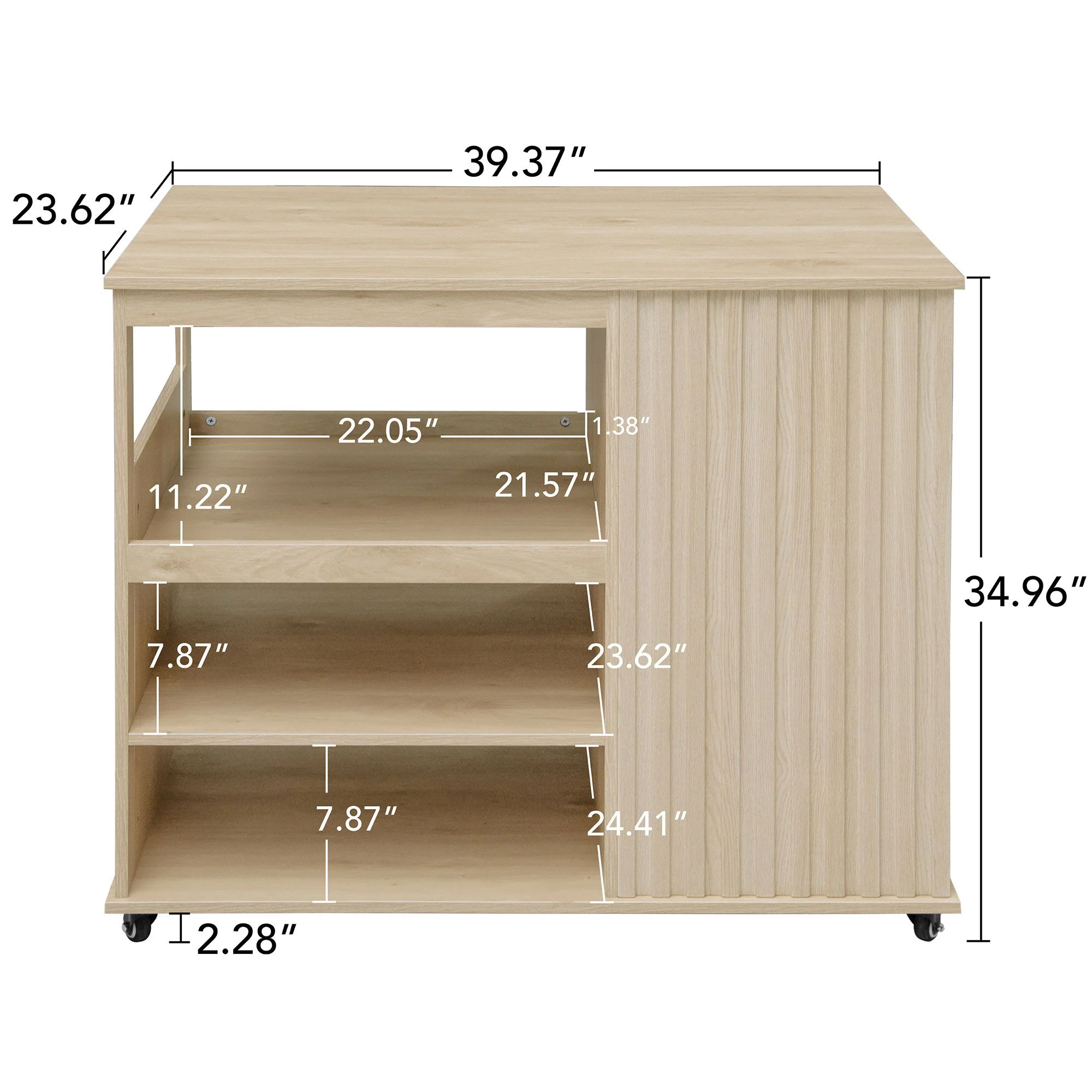 Kitchen Island Cart, Rolling Serving Utility Trolley Cart Modern Kitchen Island With Storage Drawer Wine Rack Lockable Casters, Kitchen Cart For Kitchen, Dining Room, Bar Living Room - Natural - Image 3