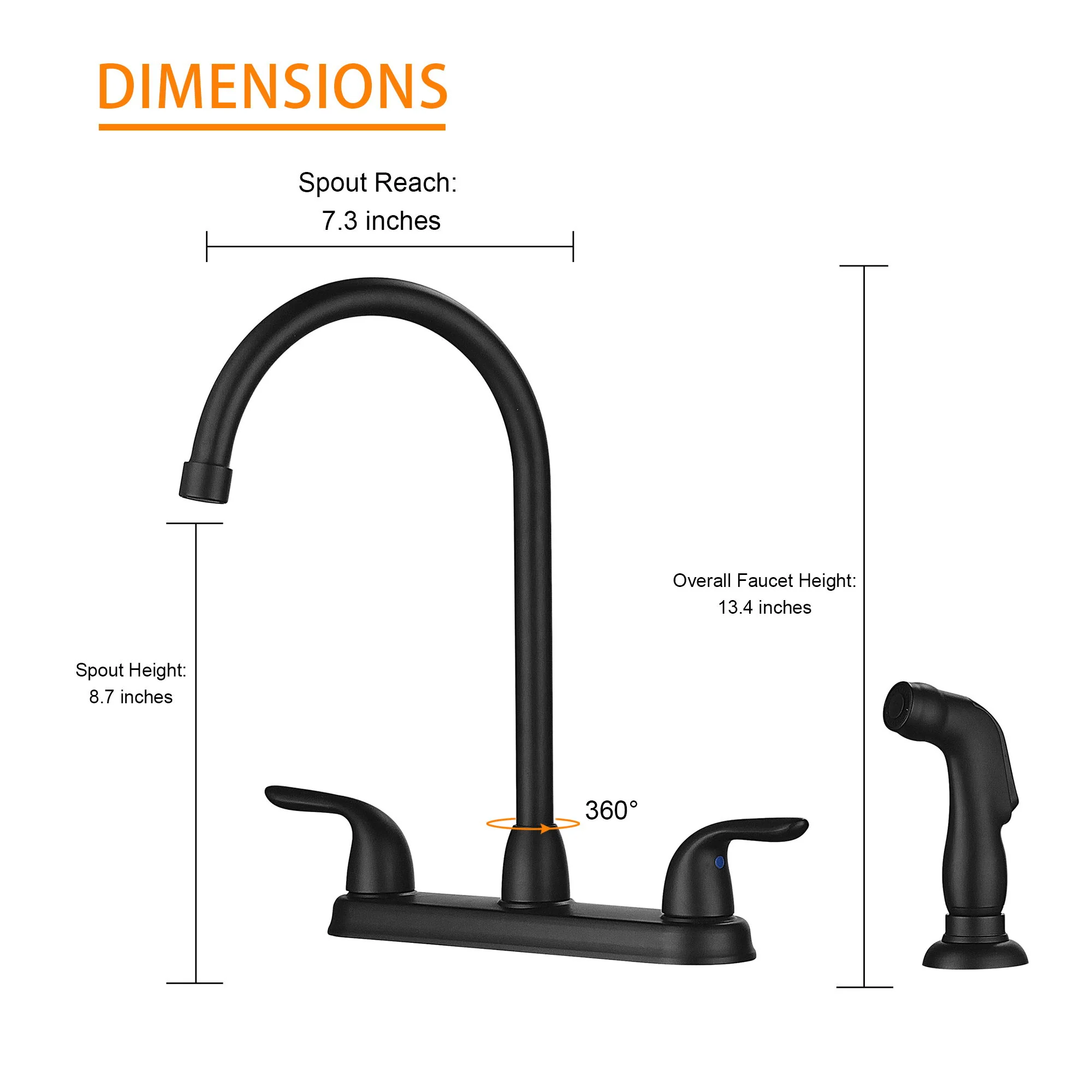 Kitchen Sink Faucet With 2 Handles And Pull Out Side Sprayer, 4 Hole Installation - Image 3