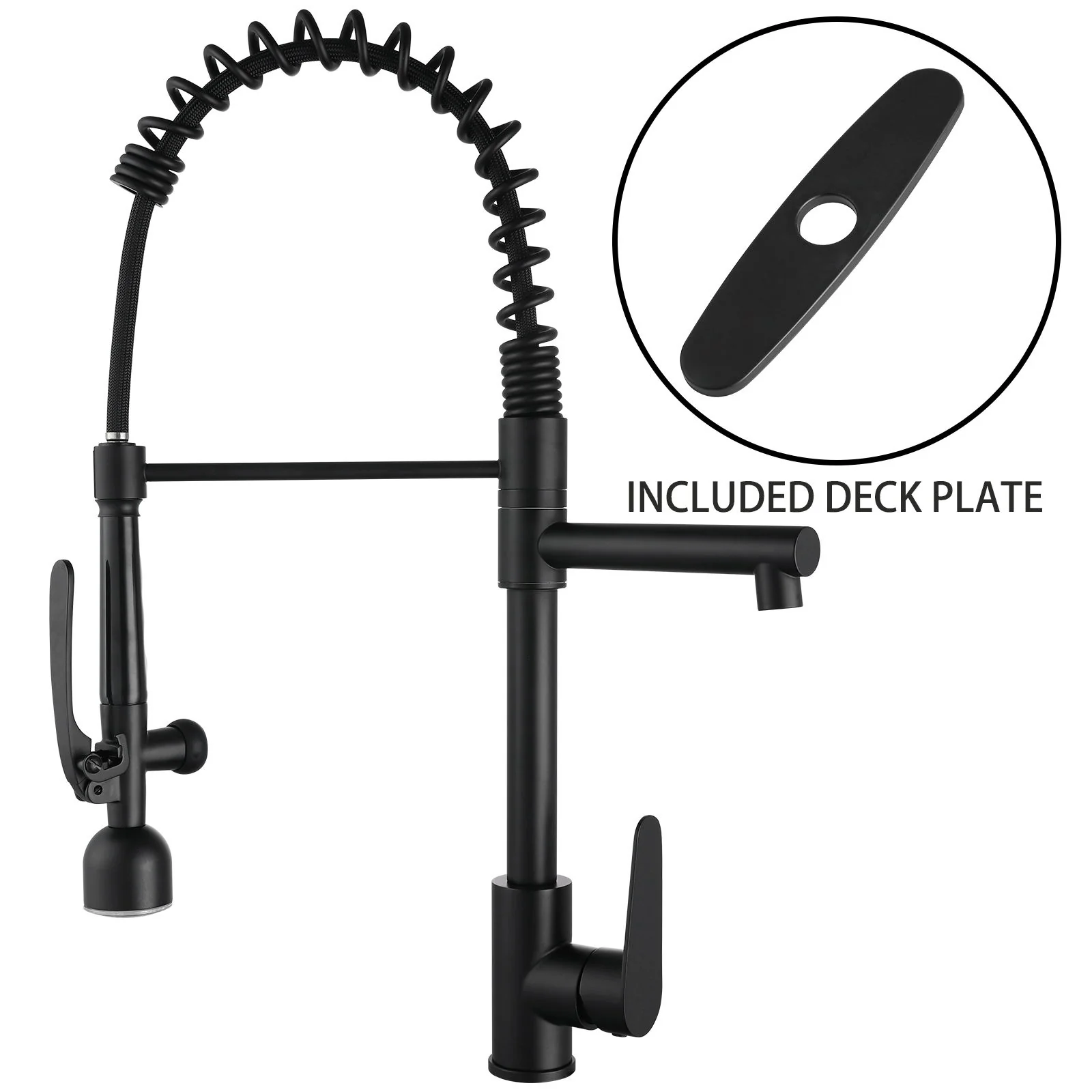 Kitchen Sink Faucet With LED Pull Down Sprayer, Single Handle High Arc Faucet, Dual Spouts, Deck Mount - Matte Black - Image 2
