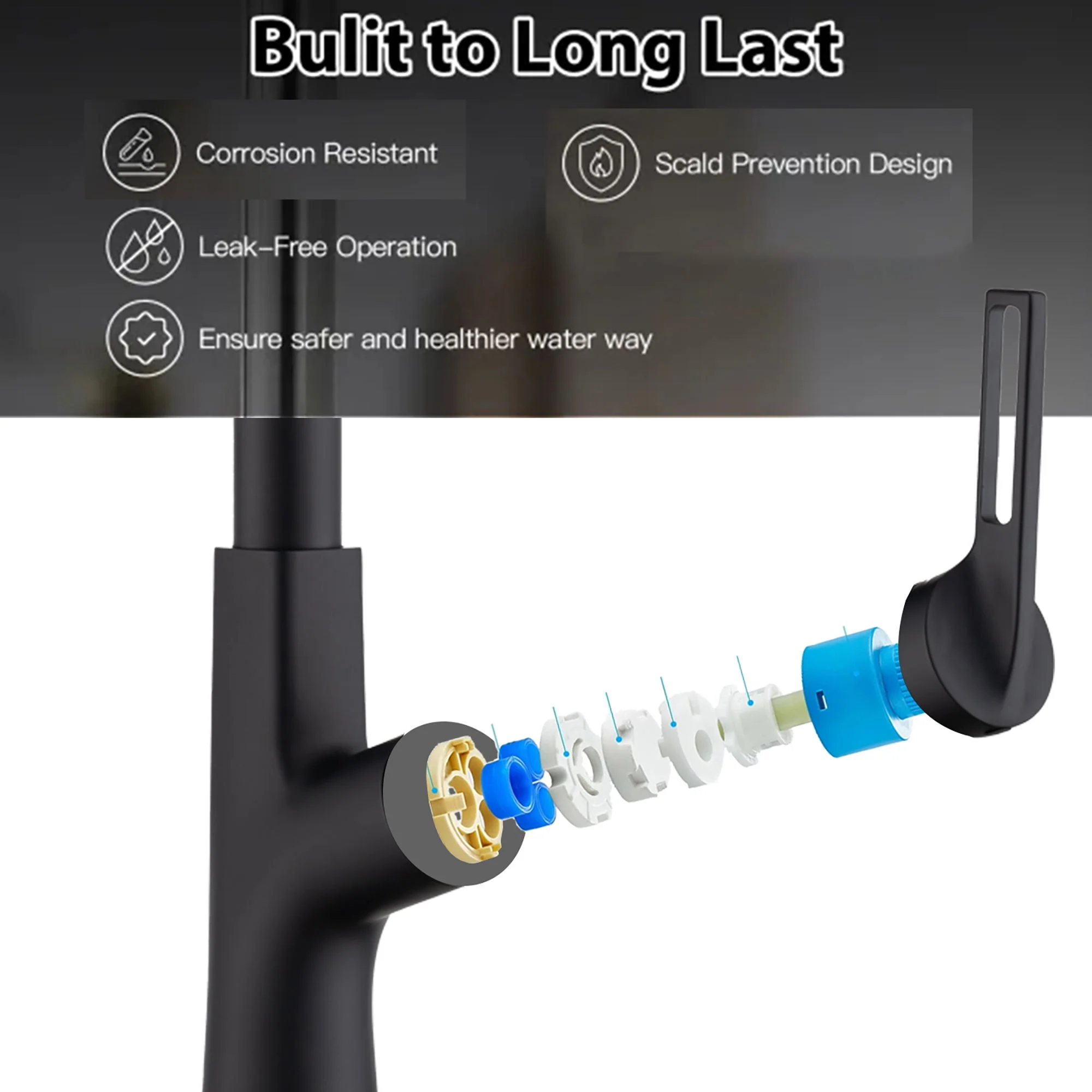 Kitchen Waterfall Faucet With Pull Down Sprayer, Single Handle, 360 Degree Rotating - Image 5